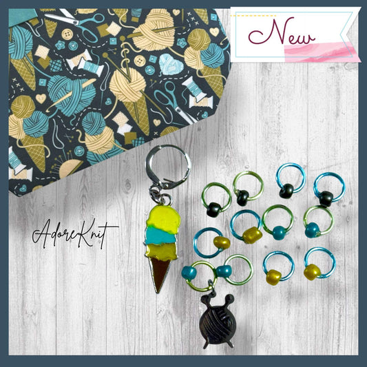 Knit Between Scoops Stitch Markers | Ice Cream & Yarn Progress Keeper Set