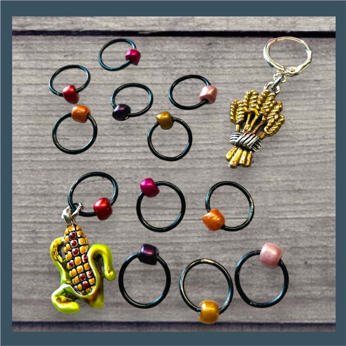 2023 Pigskin Party Fall Wheat Harvest Black Autumnal Progress and Stitch Marker Set - AdoreKnit