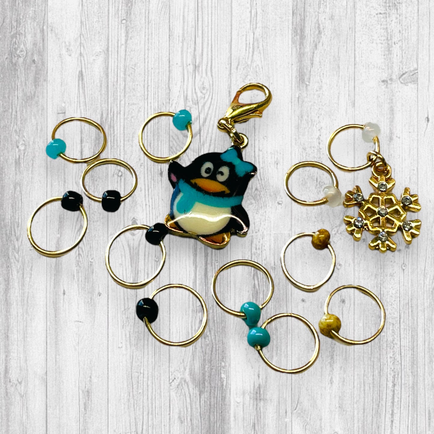 Chilly Penguin Progress and Stitch Markers - AdoreKnit
