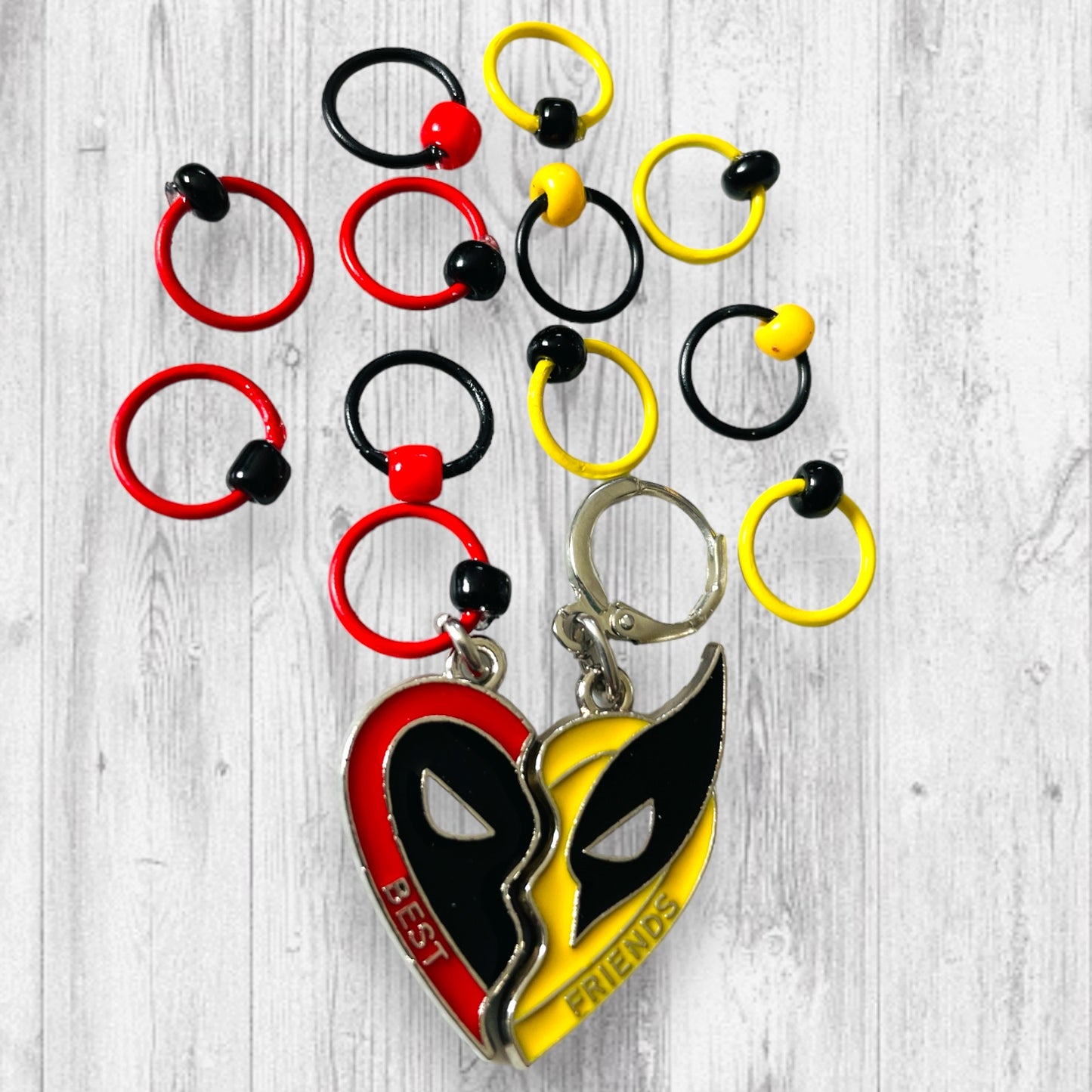 Red, Yellow, Red, Yellow Superhero Progress and Stitch Markers