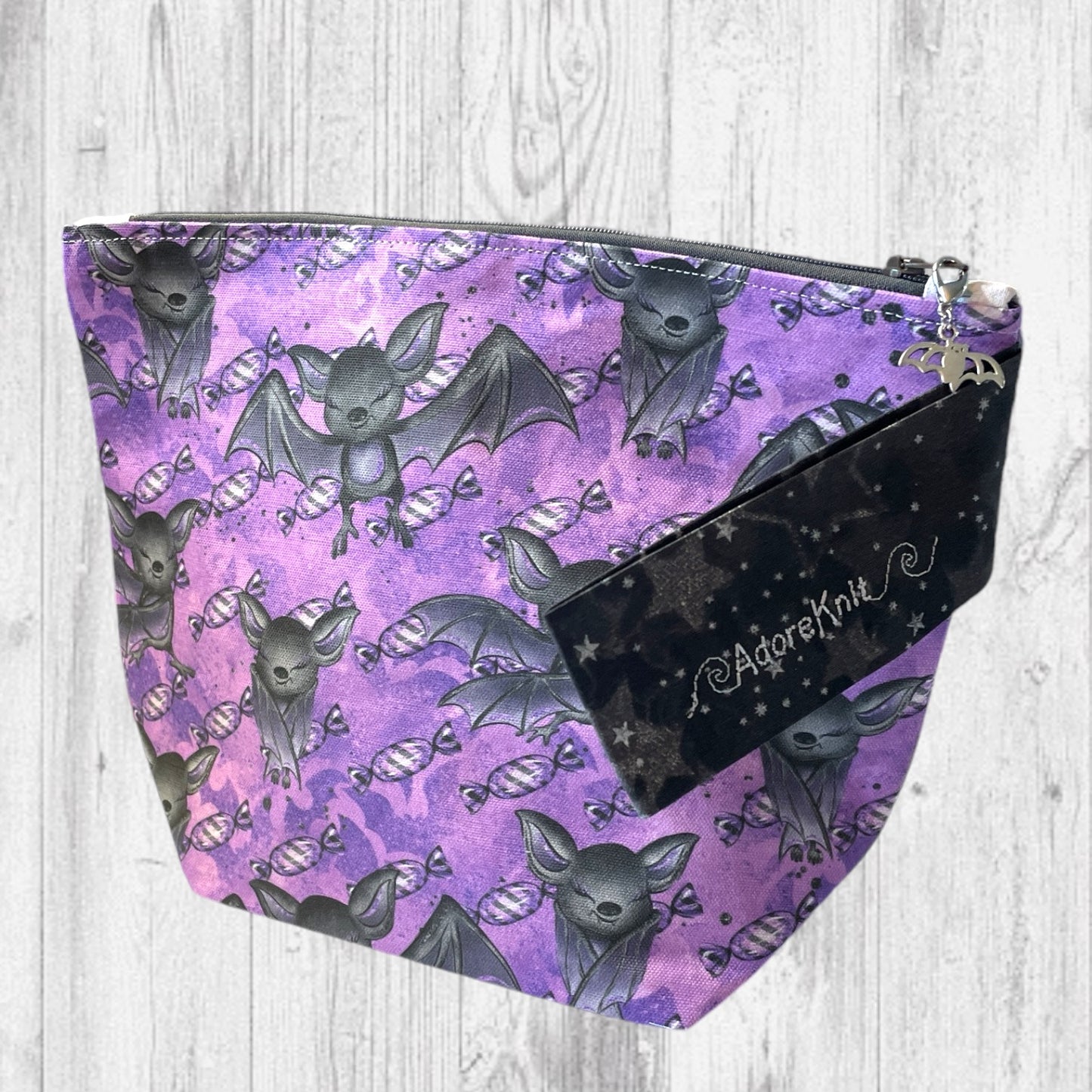 Playful Purple Bats Pass Piles of Peppermint Candy Project Bag