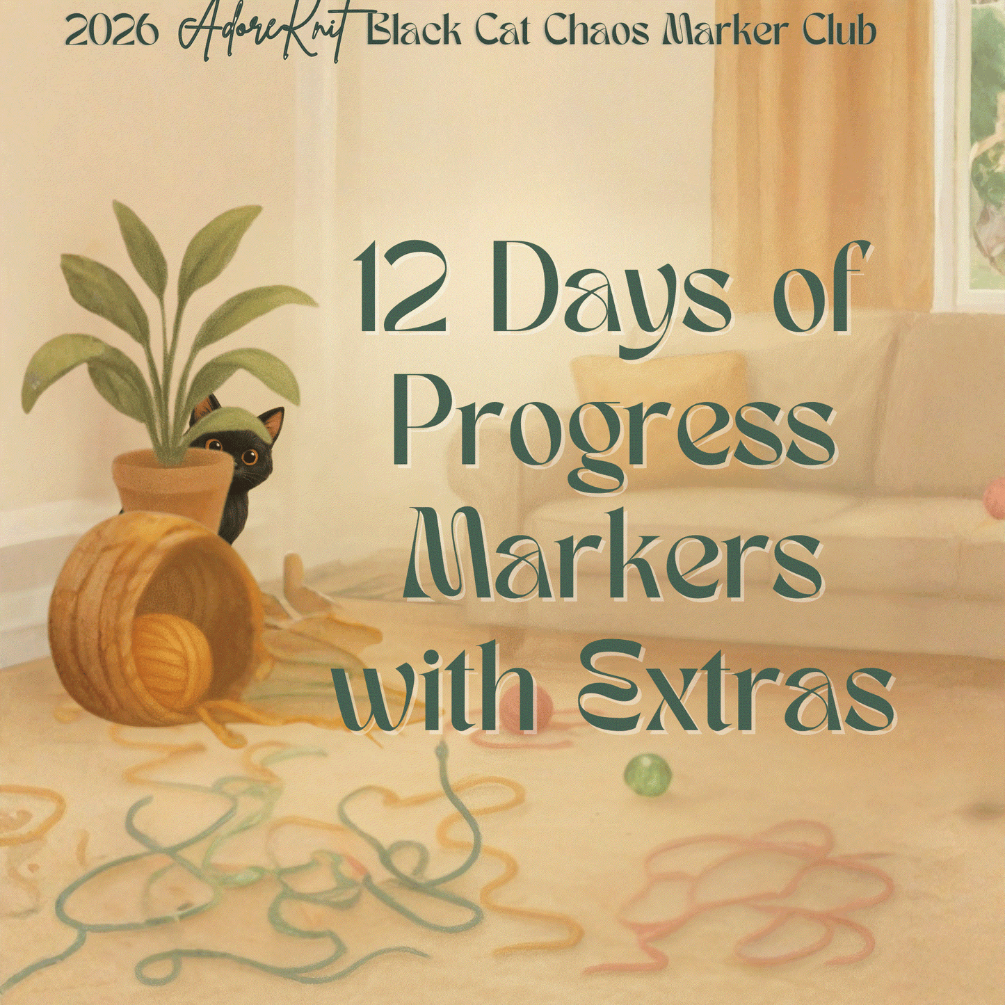 2026 Black Cat Chaos Marker Club, 12 Days of Stitch & Progress Markers, Yarn, Project Bags