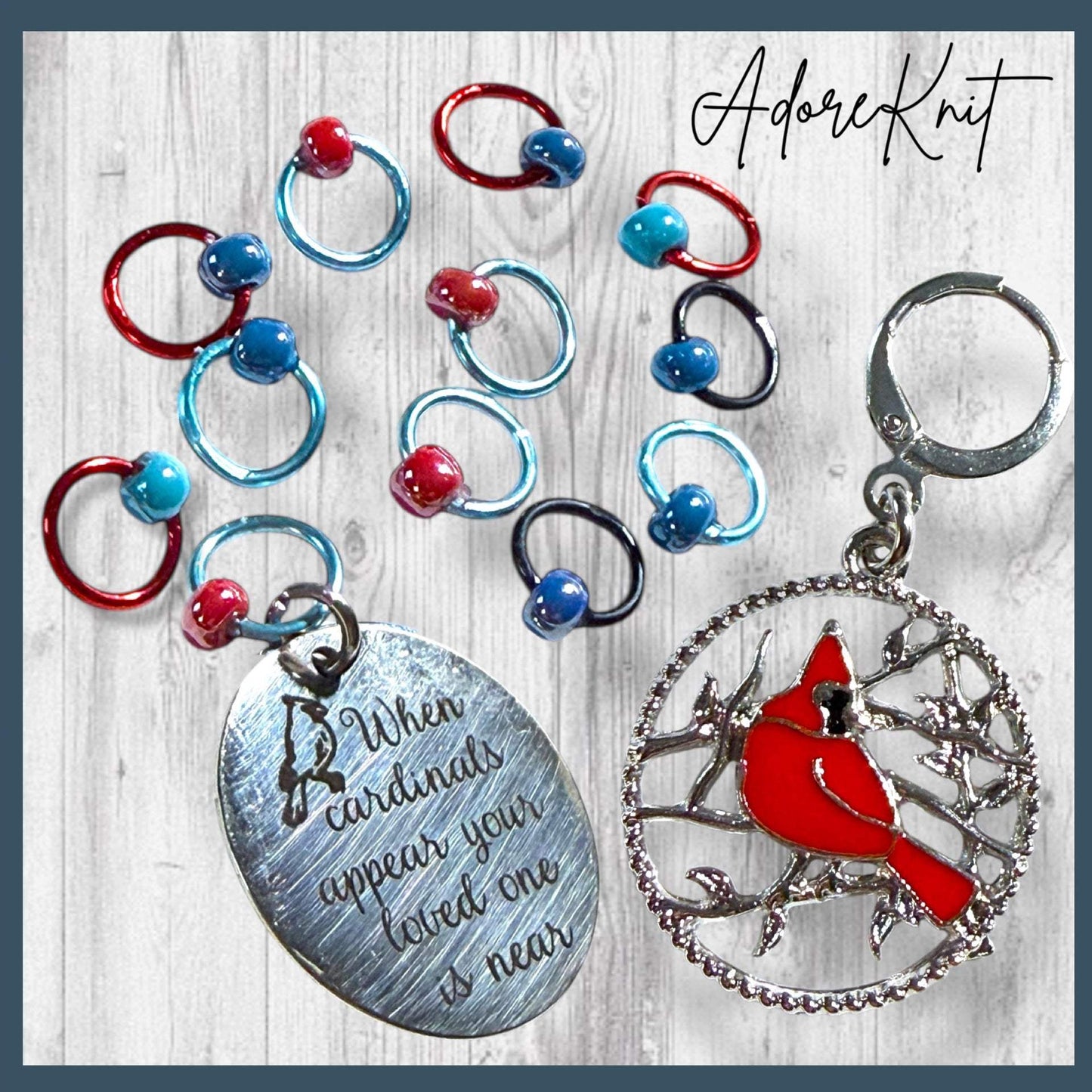 Red Feathers Warm Hearts Progress and Stitch Markers