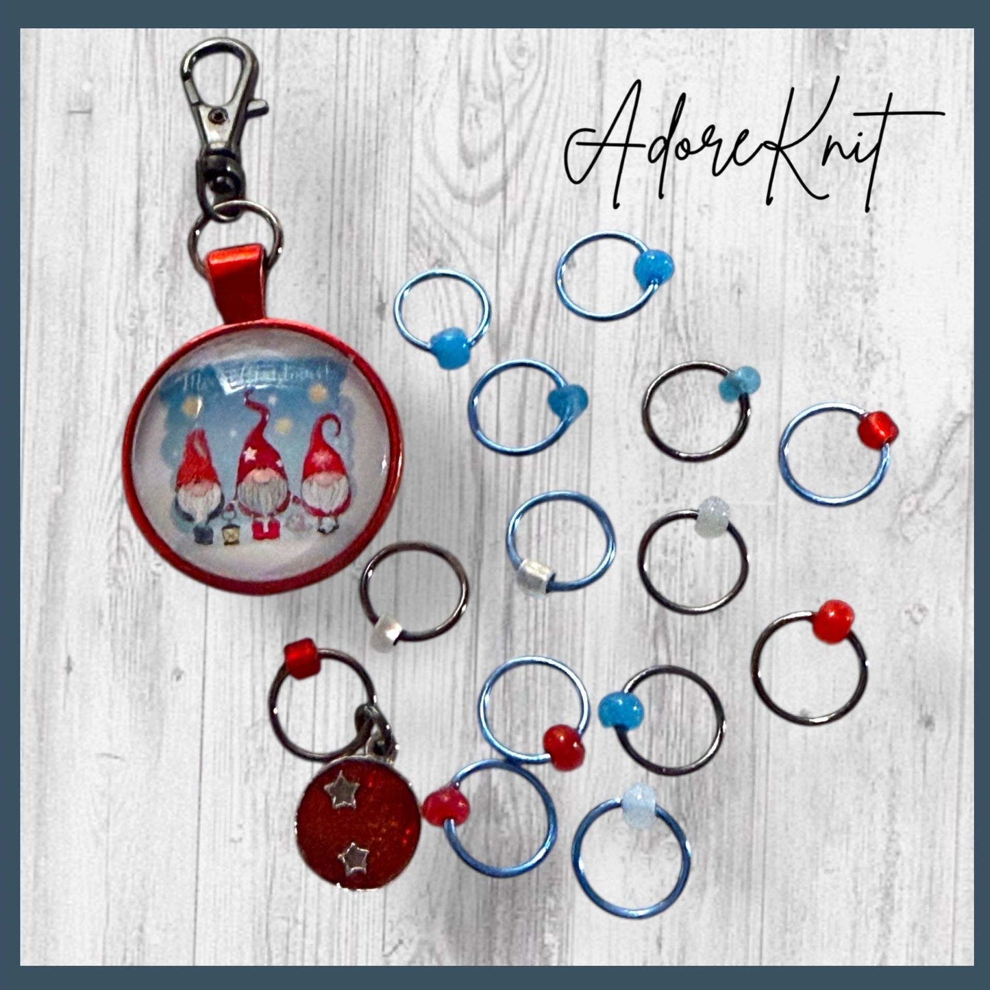 Happy Gnome Christmas Stitch Marker Set | Christmas Gnome Progress Keeper | Holiday Knitting Markers