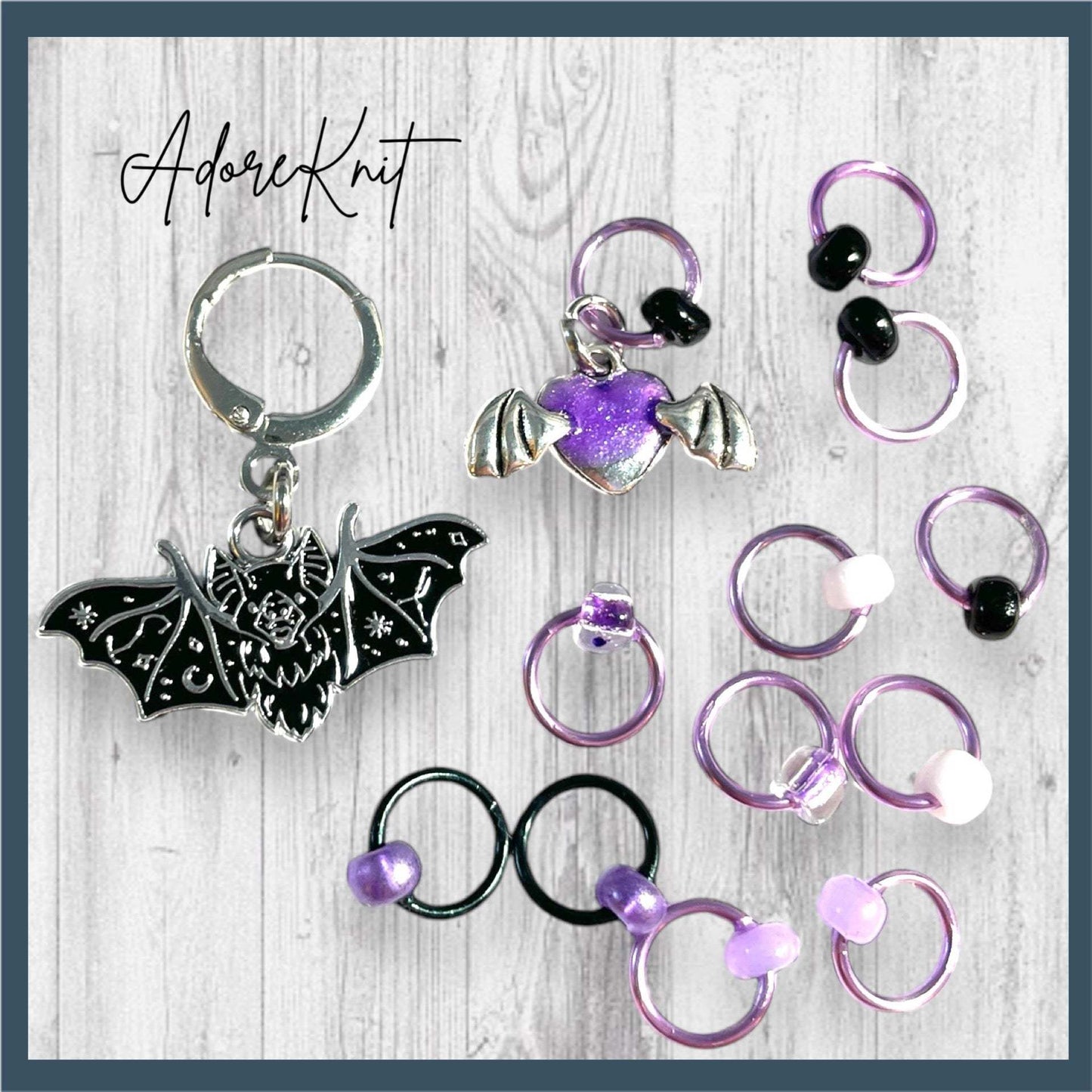 Playful Purple Bats Pass Piles of Peppermint Candy Progress and Stitch Markers