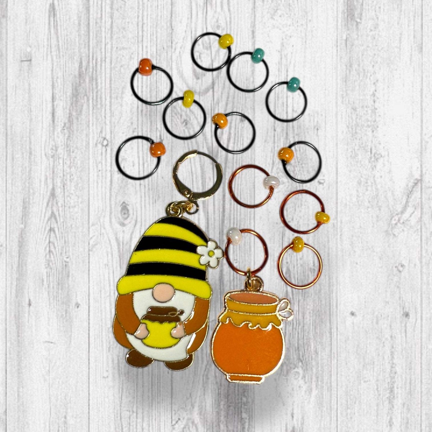 Hive 🐝 and Seek Gnome Progress and Stitch Marker Set
