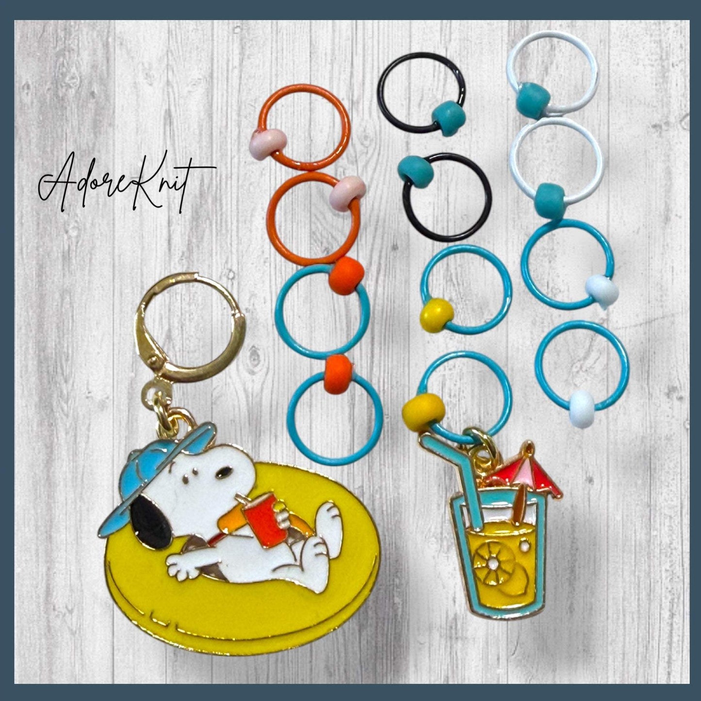 Poolside Paws and Relaxation Station Progress and Stitch Markers Snoopy