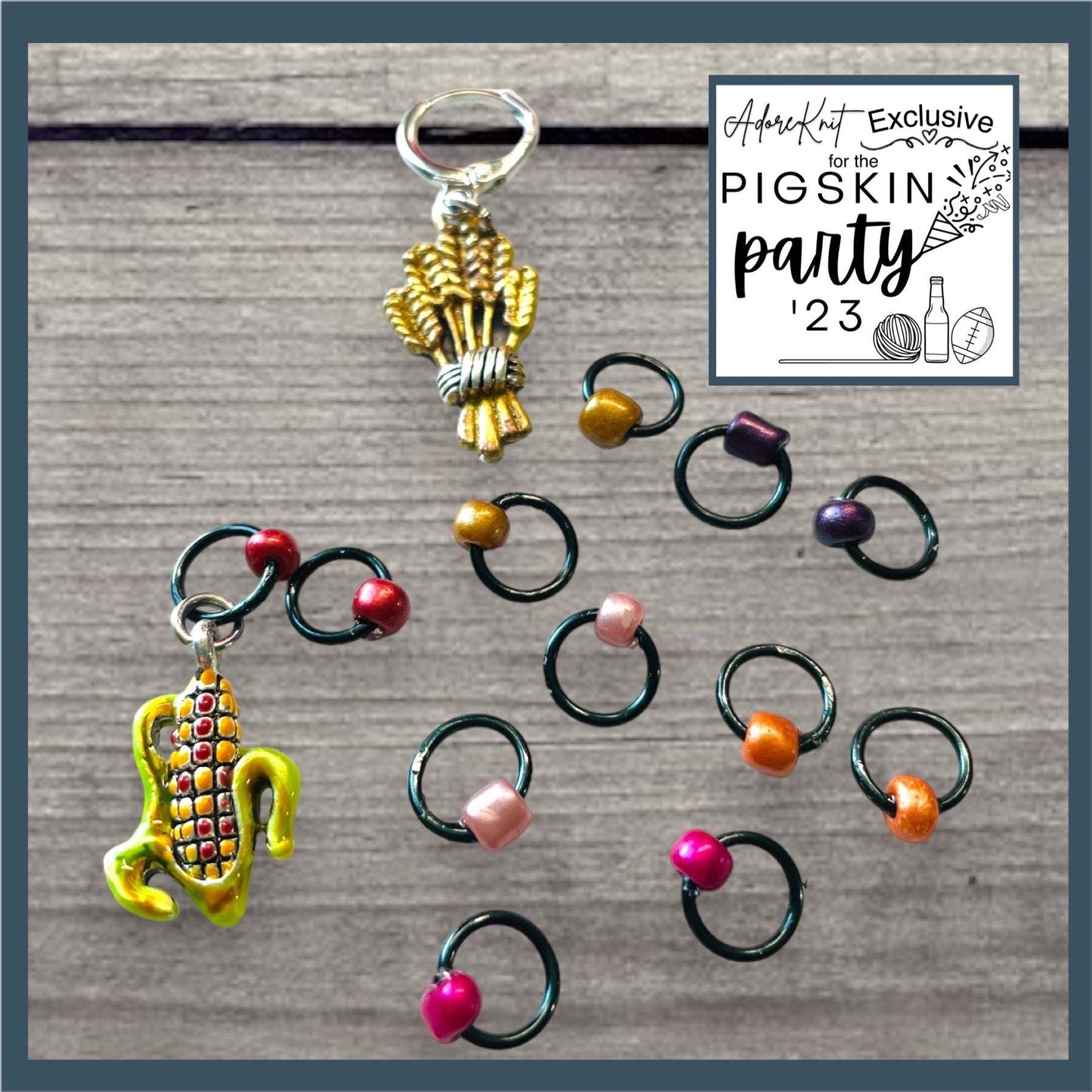 2023 Pigskin Party Fall Wheat Harvest Black Autumnal Progress and Stitch Marker Set - AdoreKnit