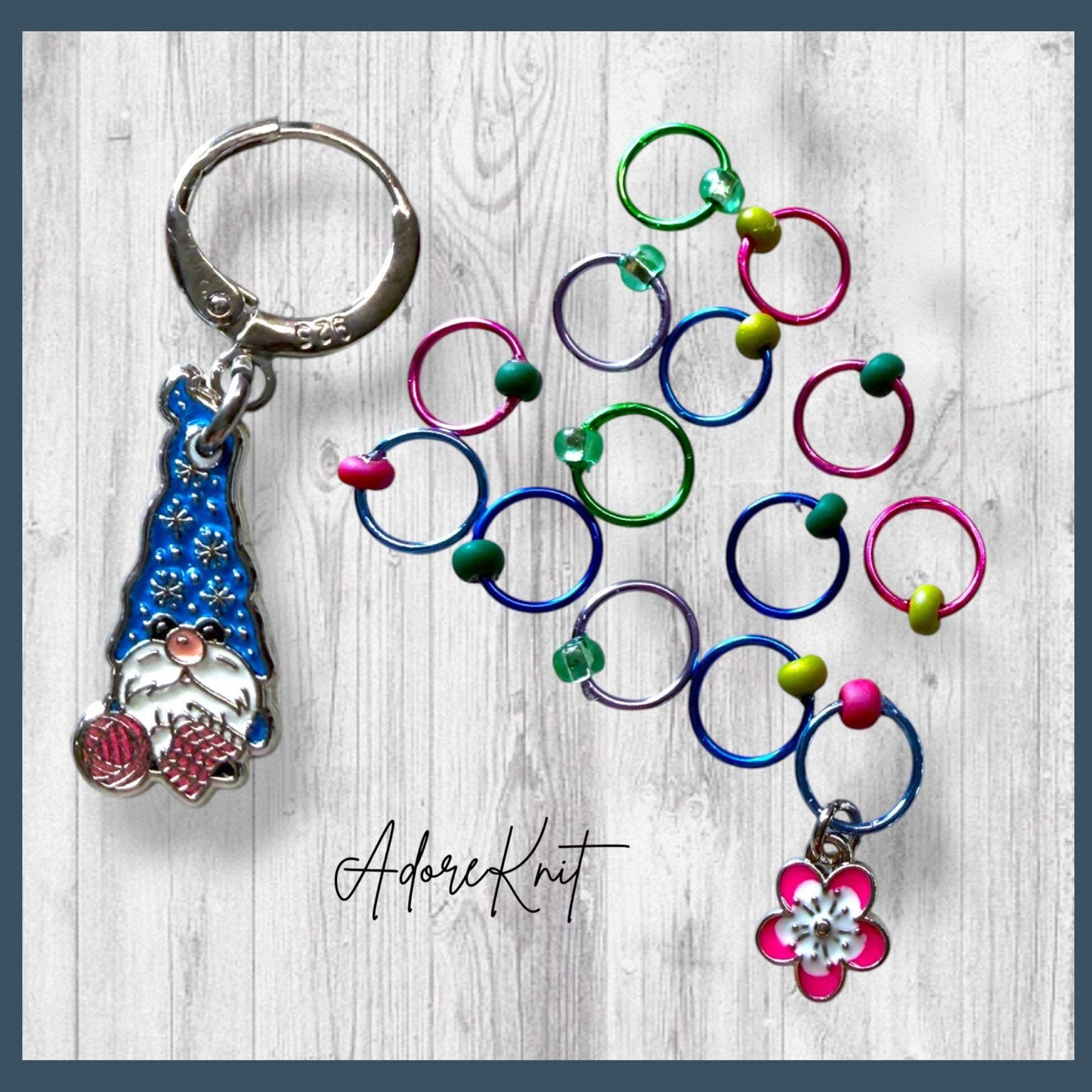 Pages, Petals & Purls Stitch Markers | Floral Gnome Knitting Markers