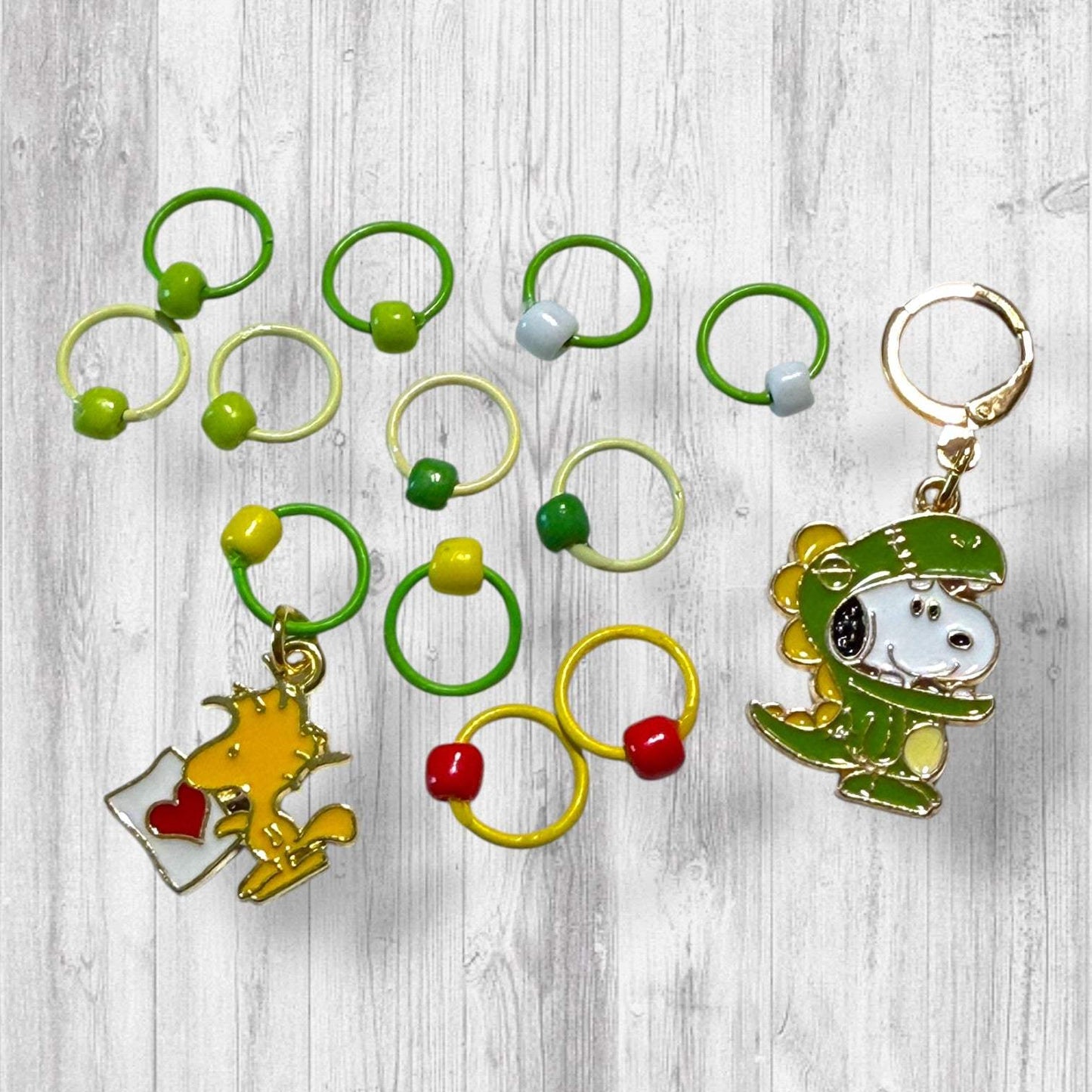 Jurassic Love Letter Progress and Stitch Markers Snoopy