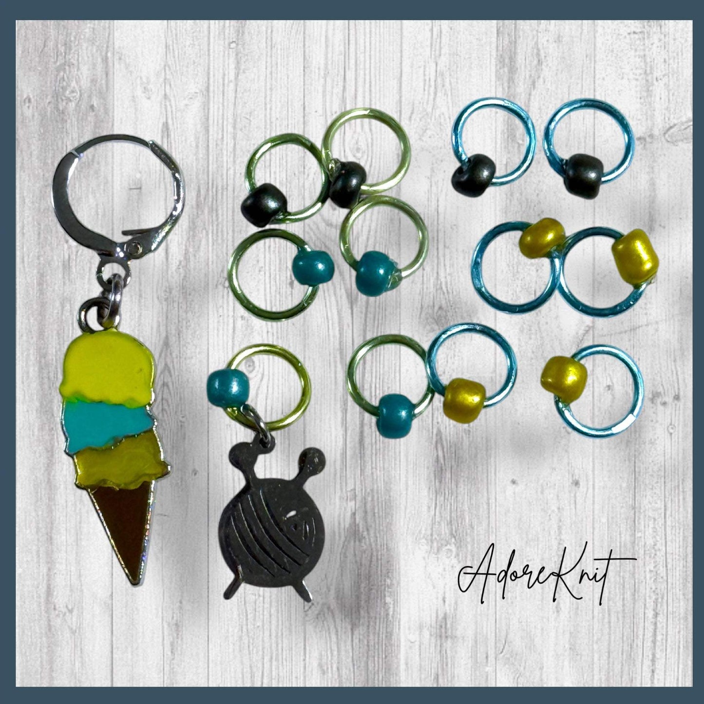 Knit Between Scoops Stitch Markers | Ice Cream & Yarn Progress Keeper Set