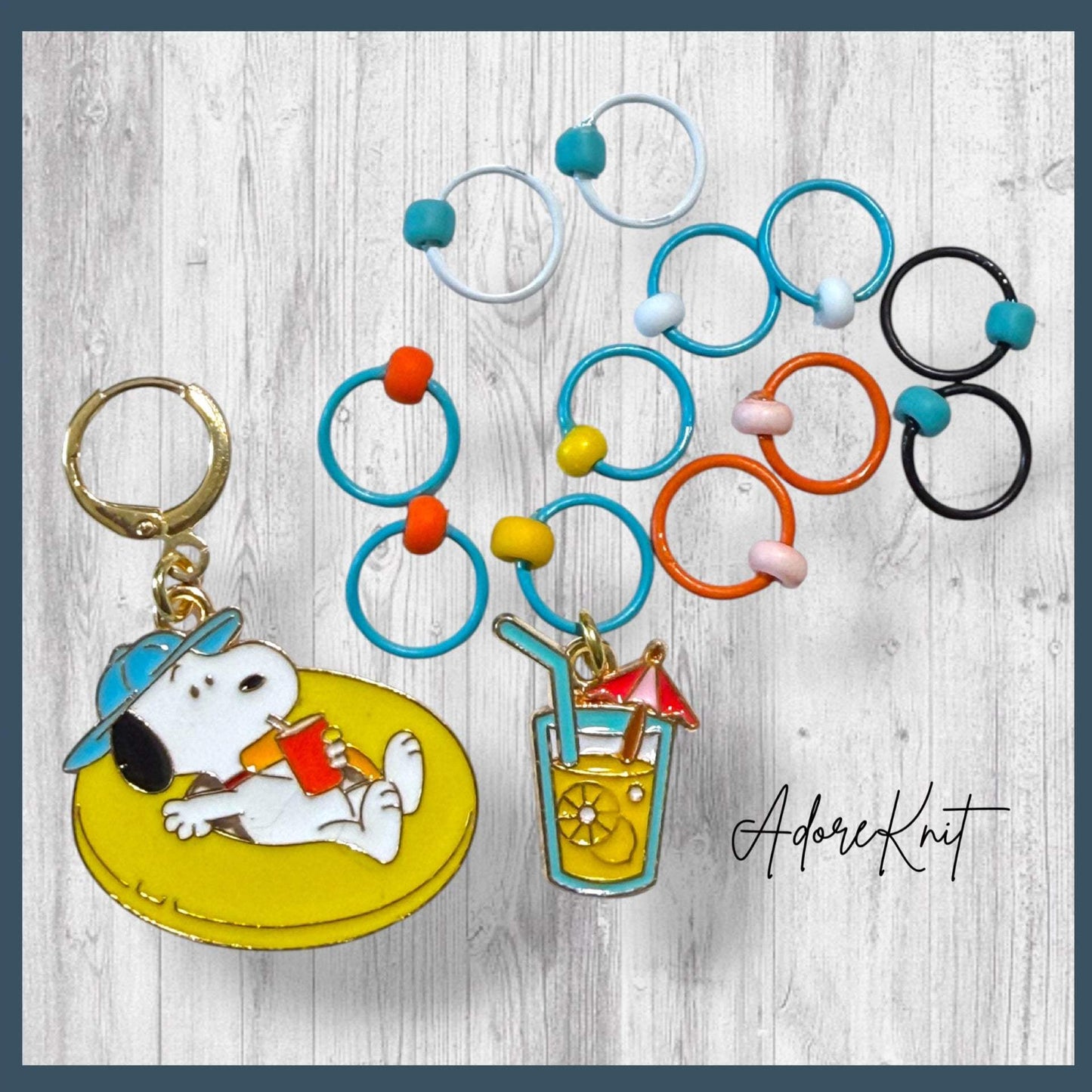 Poolside Paws and Relaxation Station Progress and Stitch Markers Snoopy