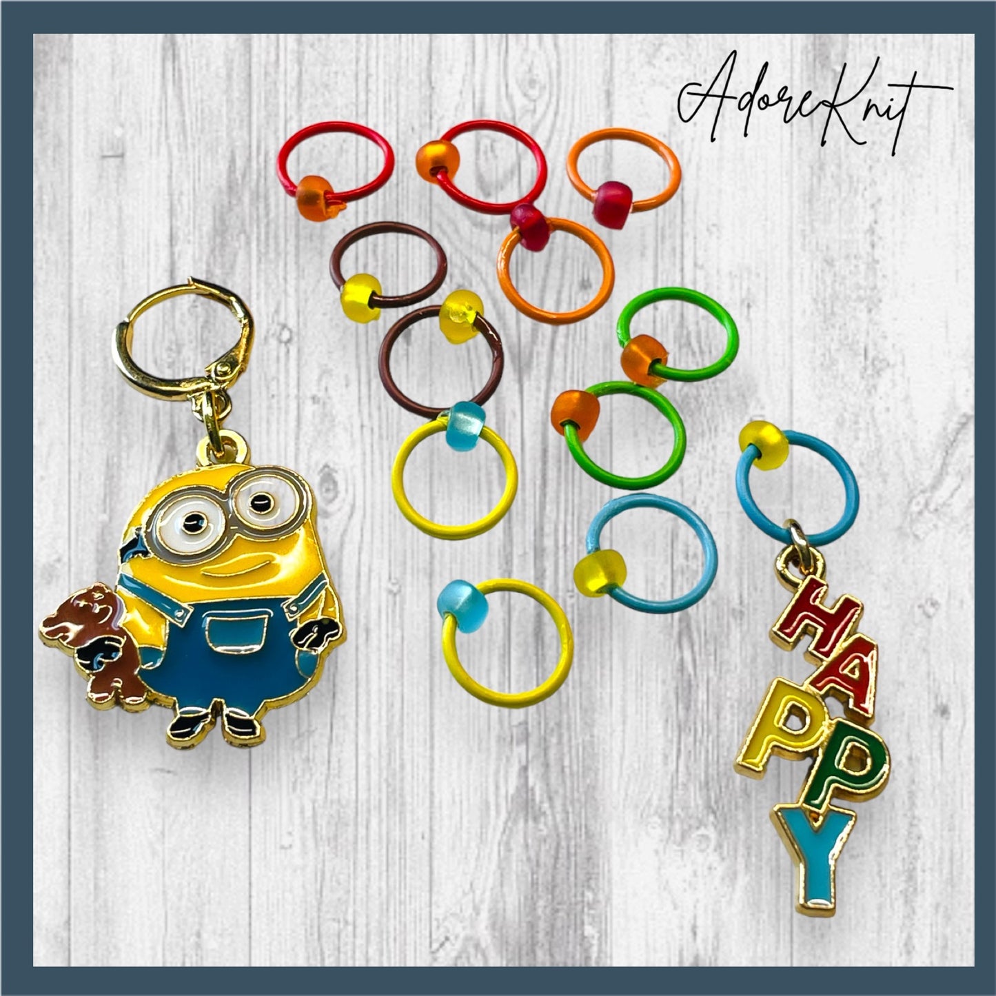 Happy Minion Progress and Stitch Markers