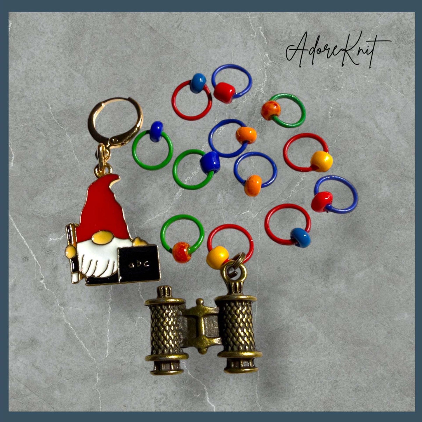 Passport to Gnomewhere Stitch Markers | Travel Gnome Knitting Markers