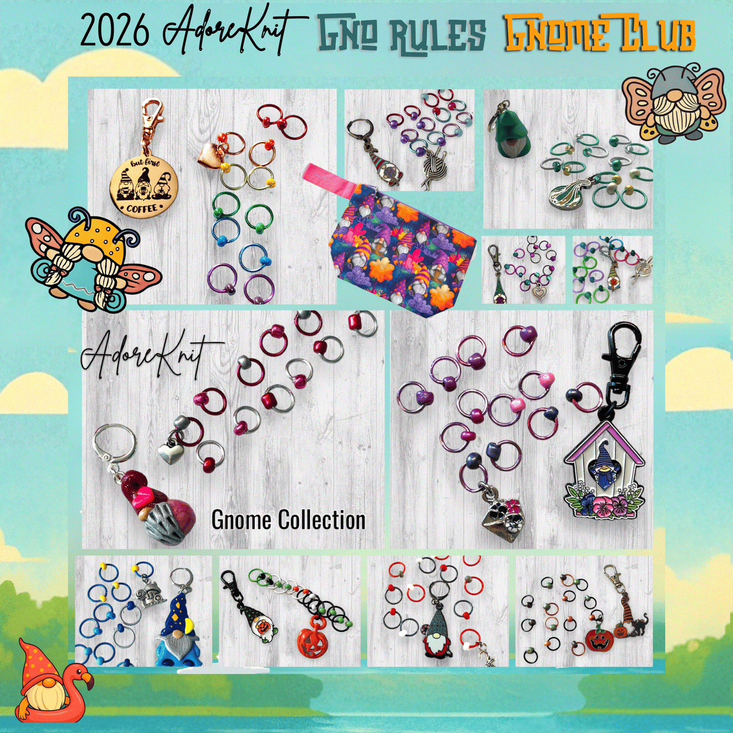 2026 GNo Rules GNOMES Countdown Club, 12 Days of Stitch & Progress Markers, Yarn, Project Bags