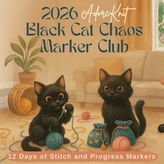 2026 Black Cat Chaos Marker Club, 12 Days of Stitch & Progress Markers, Yarn, Project Bags