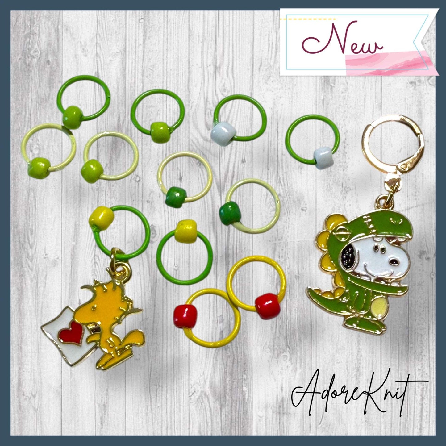 Jurassic Love Letter Progress and Stitch Markers Snoopy