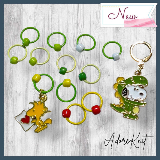 Jurassic Love Letter Progress and Stitch Markers Snoopy