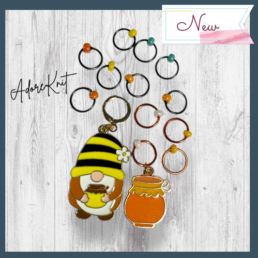 Hive 🐝 and Seek Gnome Progress and Stitch Marker Set