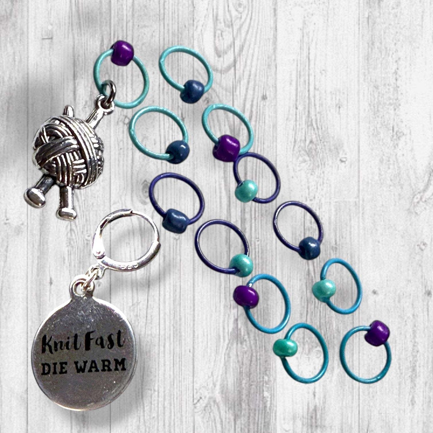 Knit Fast Die Warm Progress and Stitch Markers