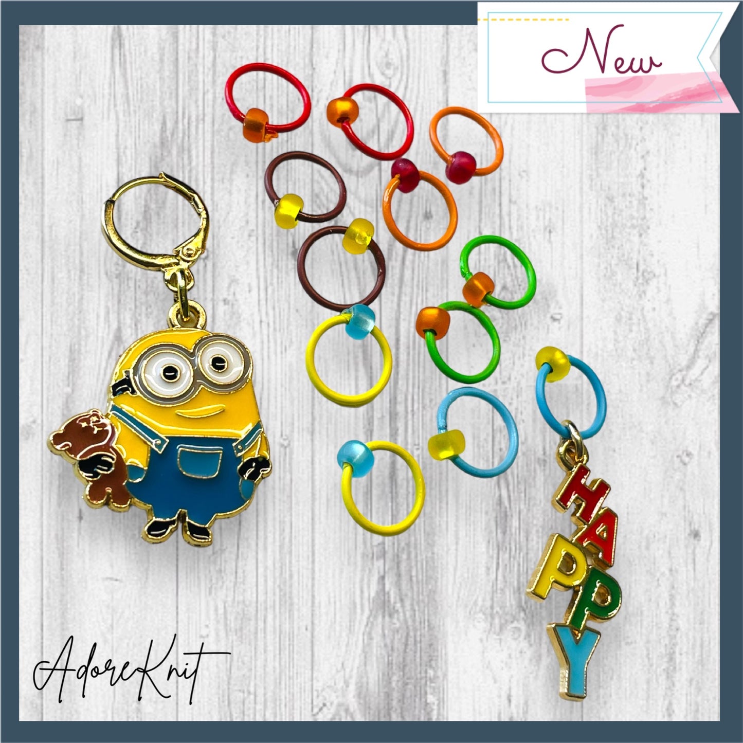 Happy Minion Progress and Stitch Markers