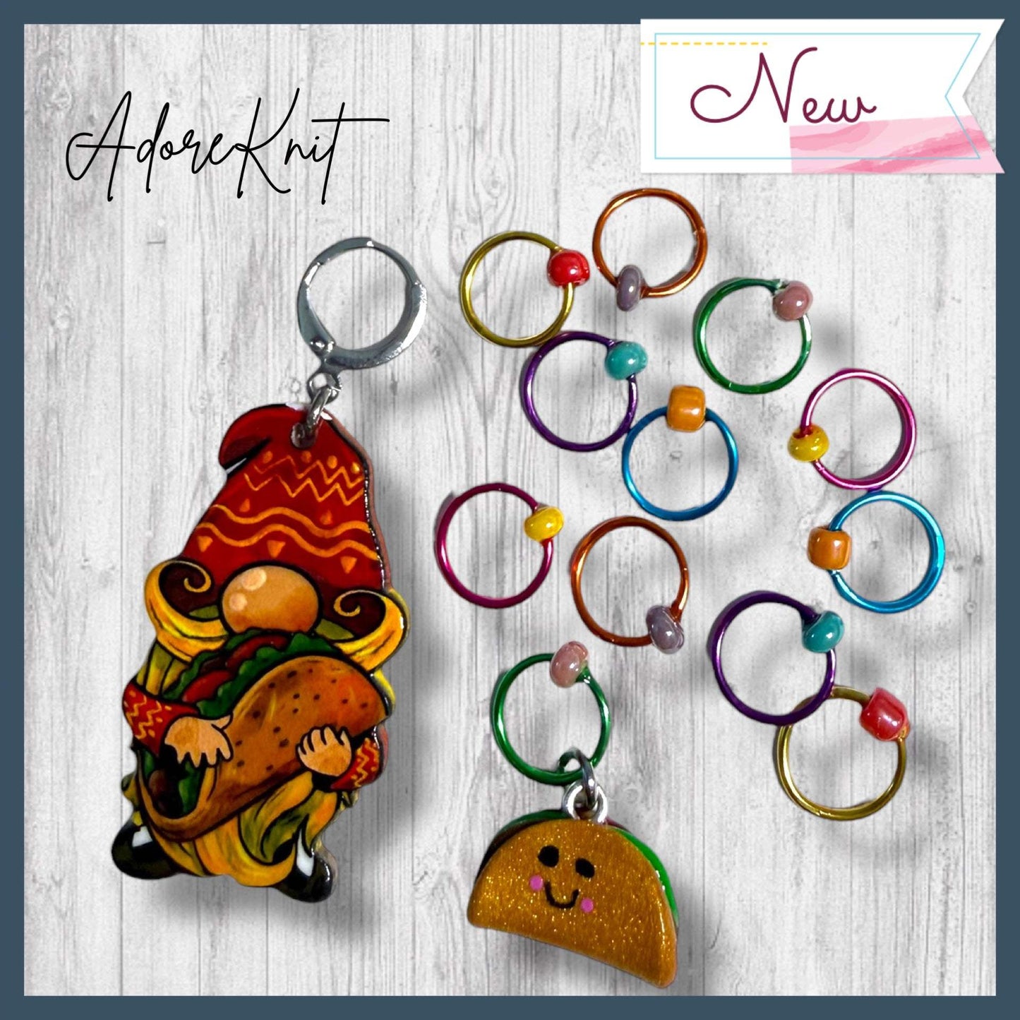 Gnome and Taco Progress and Stitch Markers