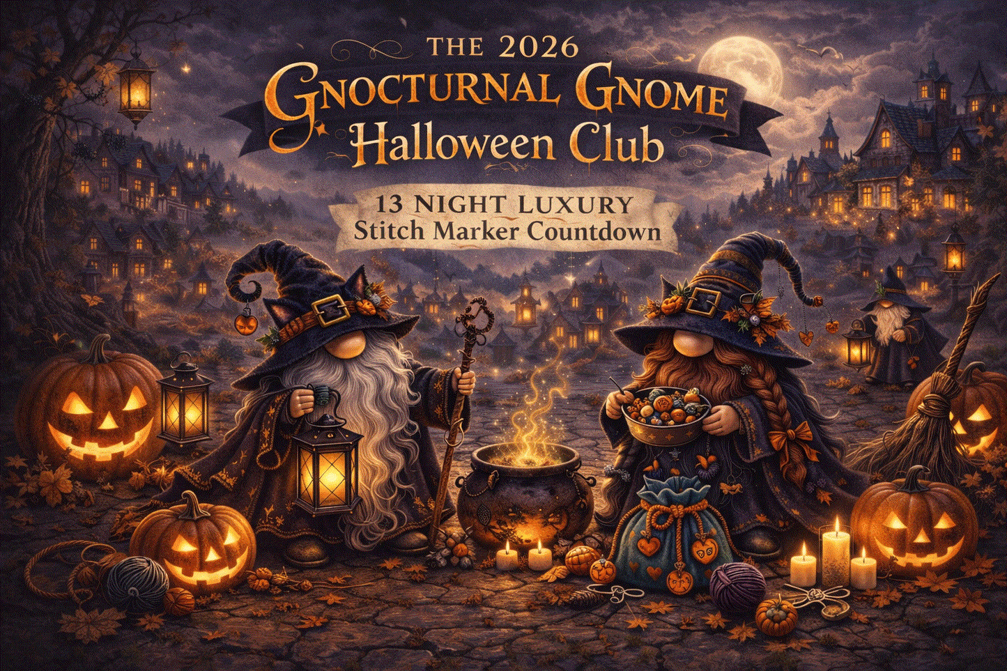 2026 Gnocturnal Gnome Halloween Club | 13 Night Luxury Stitch Marker Countdown