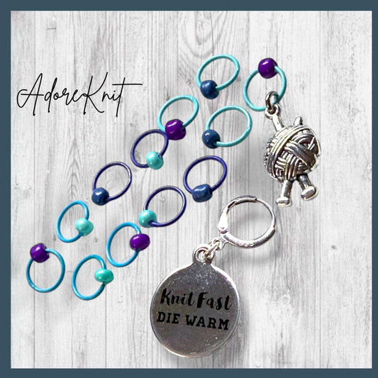 Knit Fast Die Warm Progress and Stitch Markers