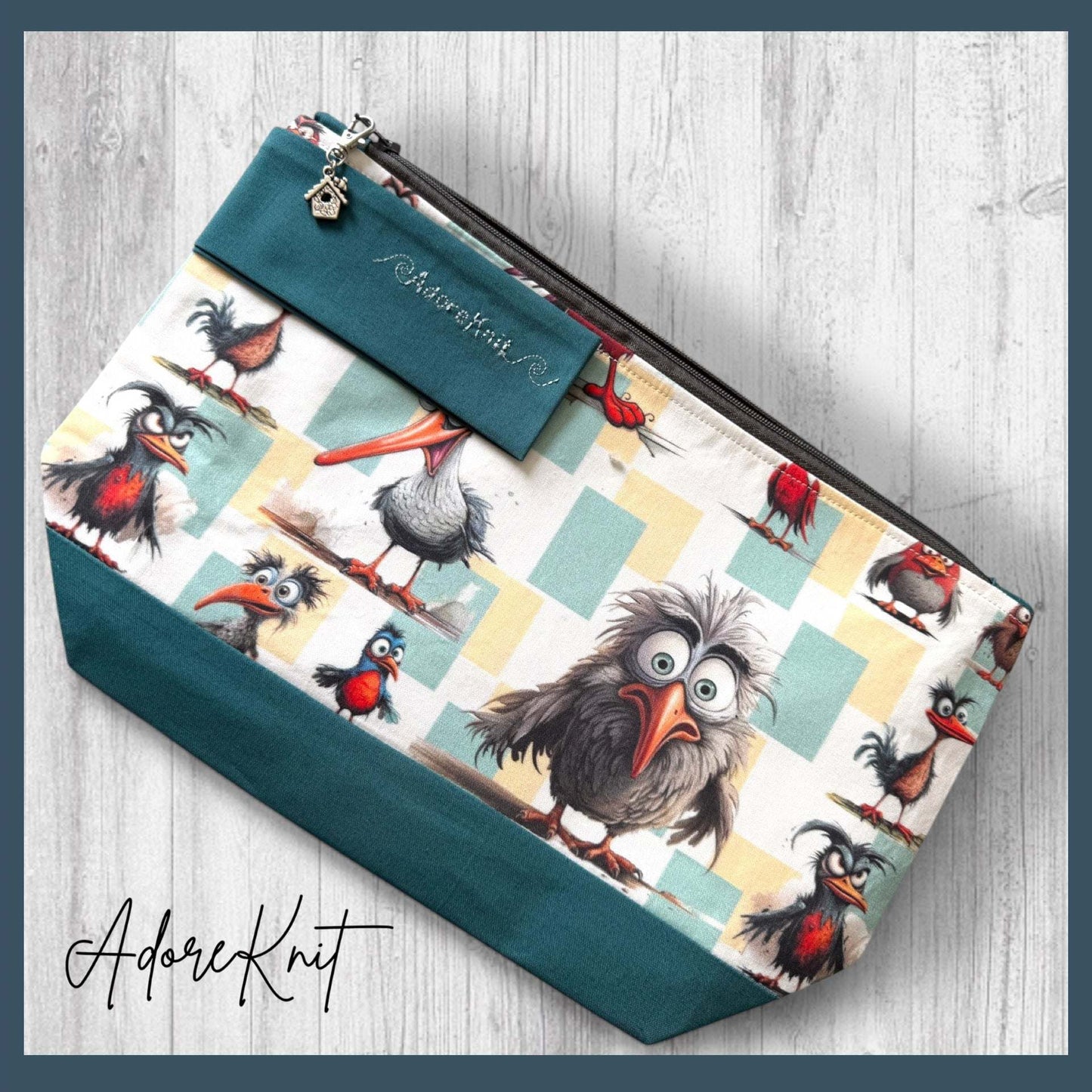 Feathered Fury Knitting Project Bag | Funny Bird Yarn Bag