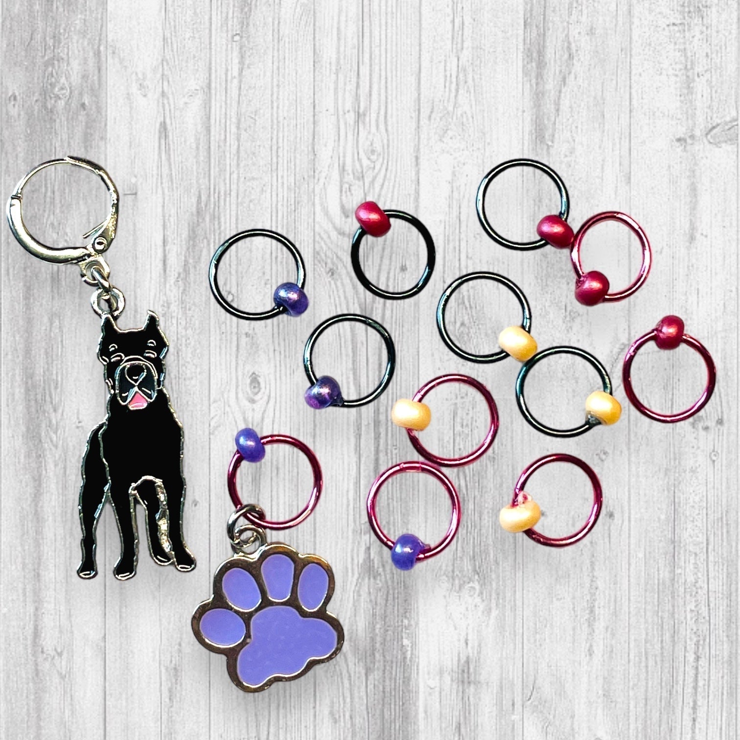 Happy Pup Boston Terrier Progress and Stitch Markers - AdoreKnit
