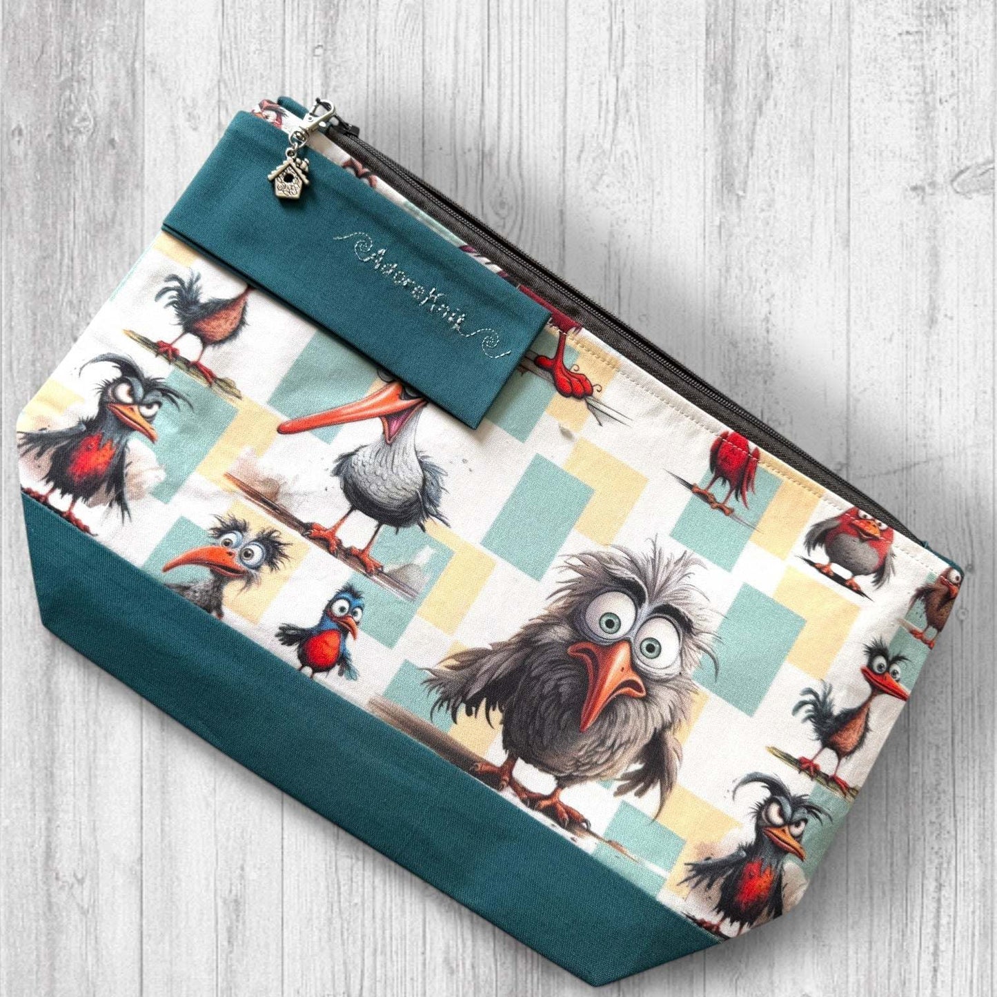 Feathered Fury Knitting Project Bag | Funny Bird Yarn Bag