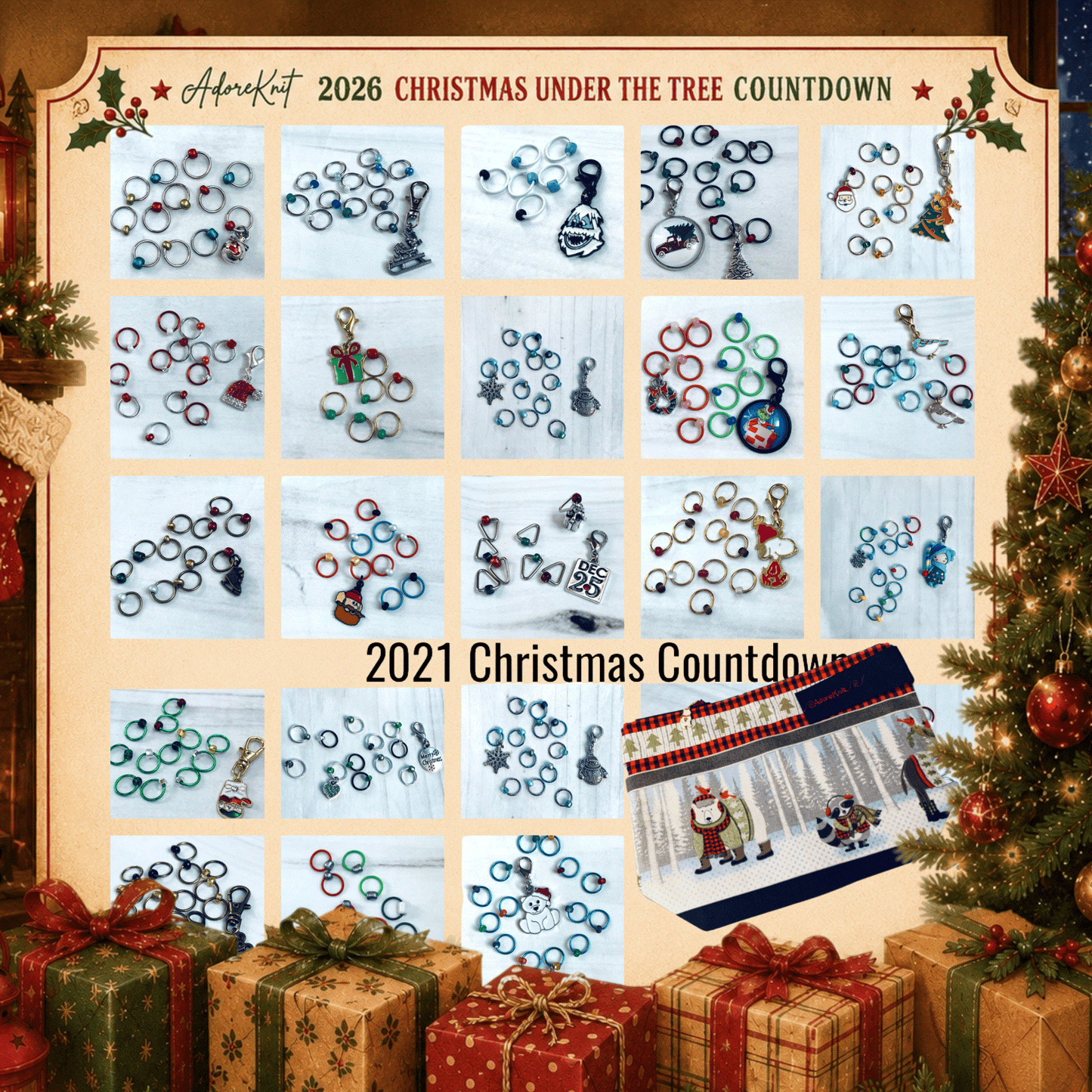 2026 Christmas Under the Tree Countdown | Christmas Stitch Marker Advent | AdoreKnit