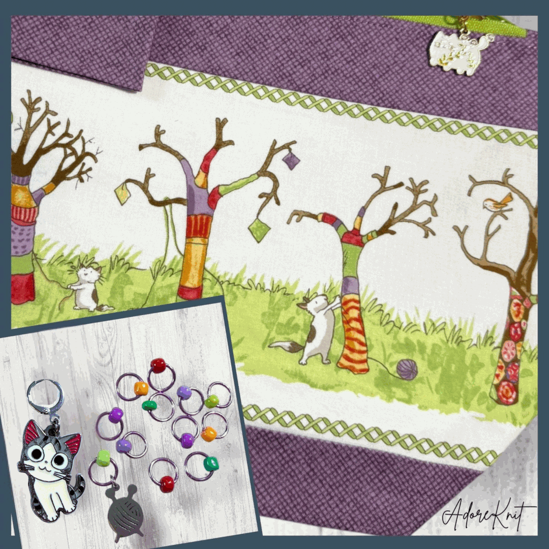 Tree Meowgicians Take Two Progress and Stitch Markers