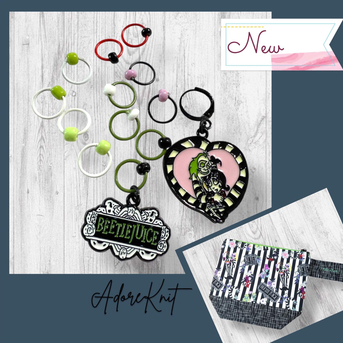 Beetlejuice and Lydia Progress and Stitch Markers