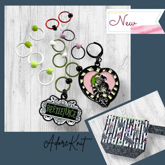 Beetlejuice and Lydia Progress and Stitch Markers