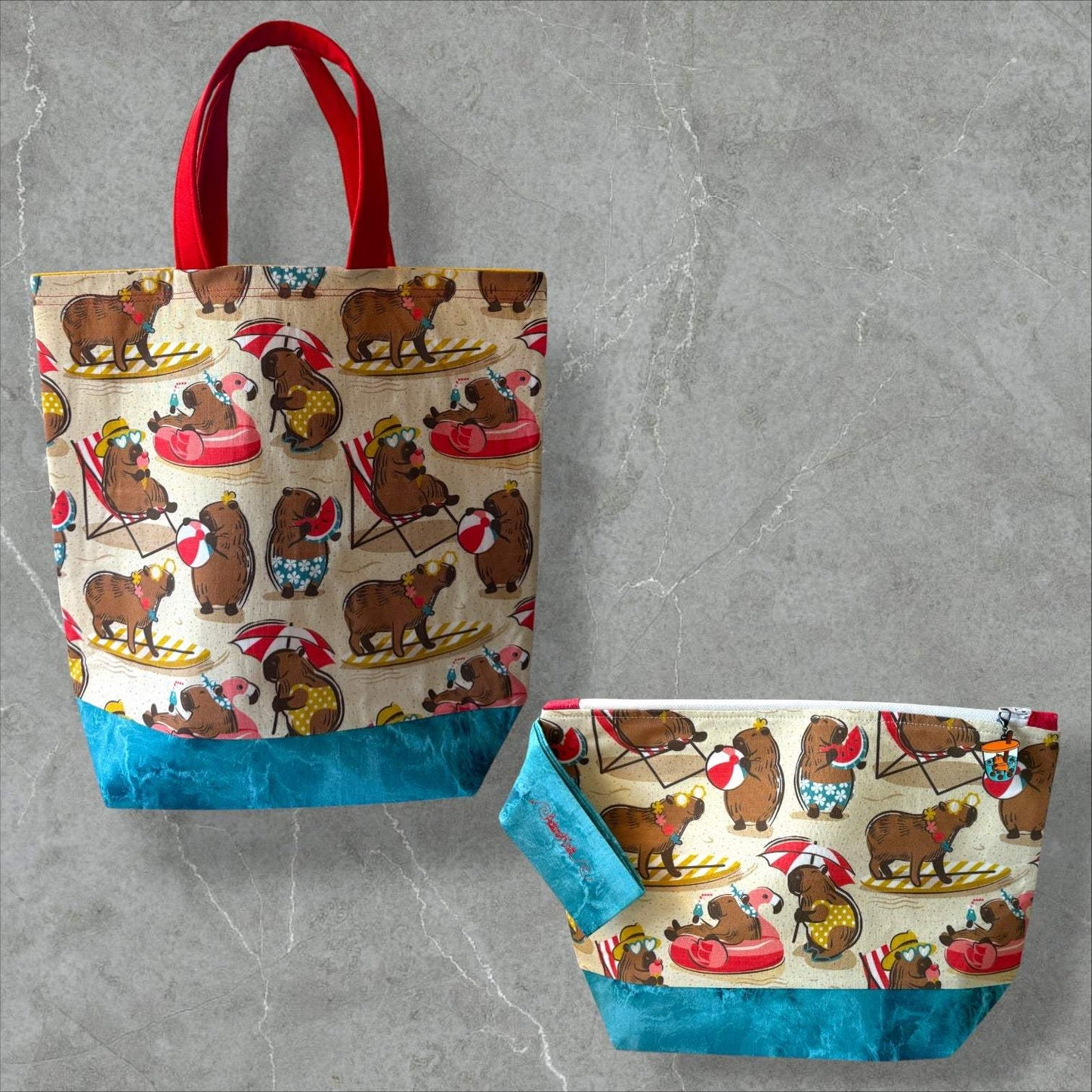 Sun Soaked Capybaras Project Bag | Summer Stitch Knitting Yarn Bag