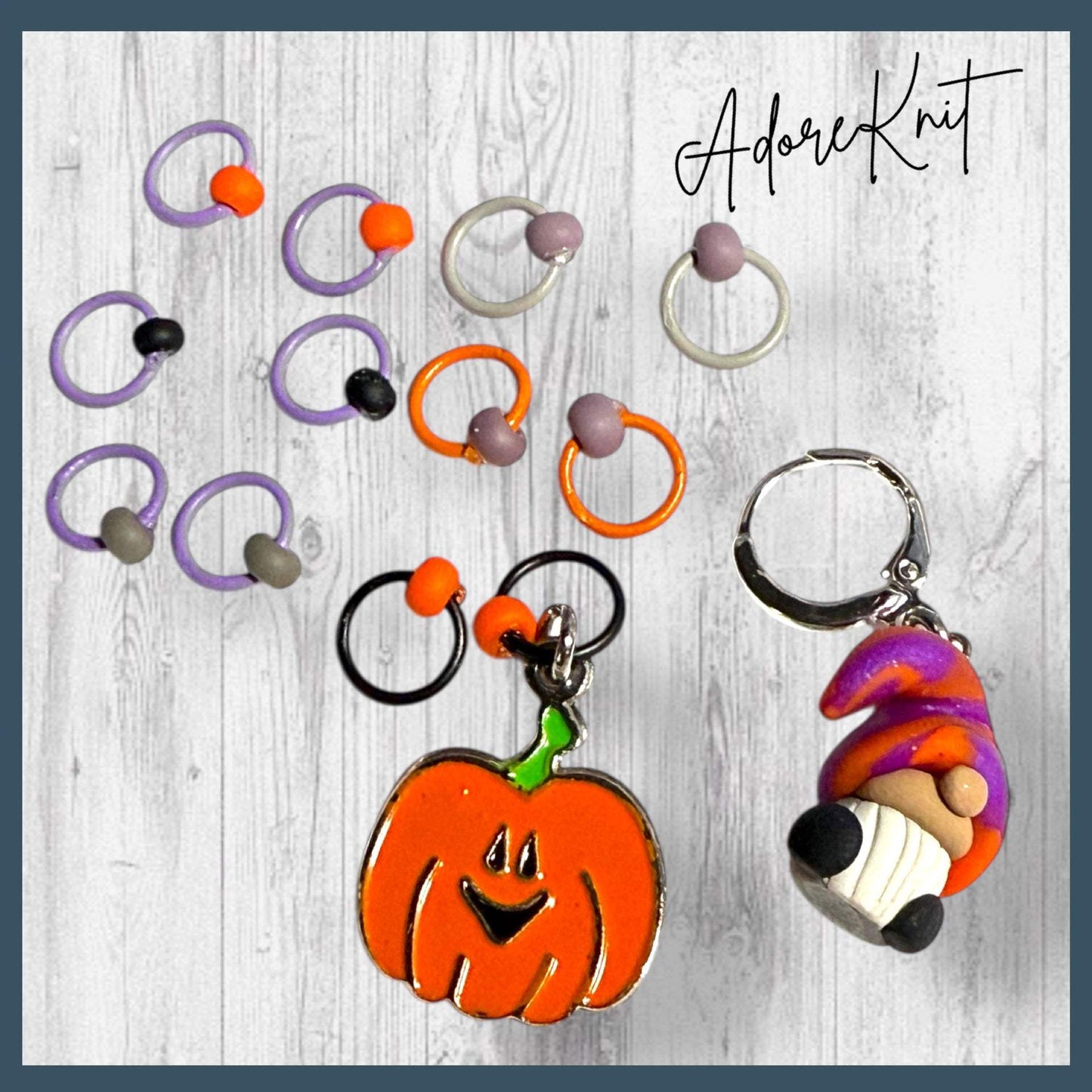 Pumpkin Paths & Pointy Caps Progress and Stitch Marker Set