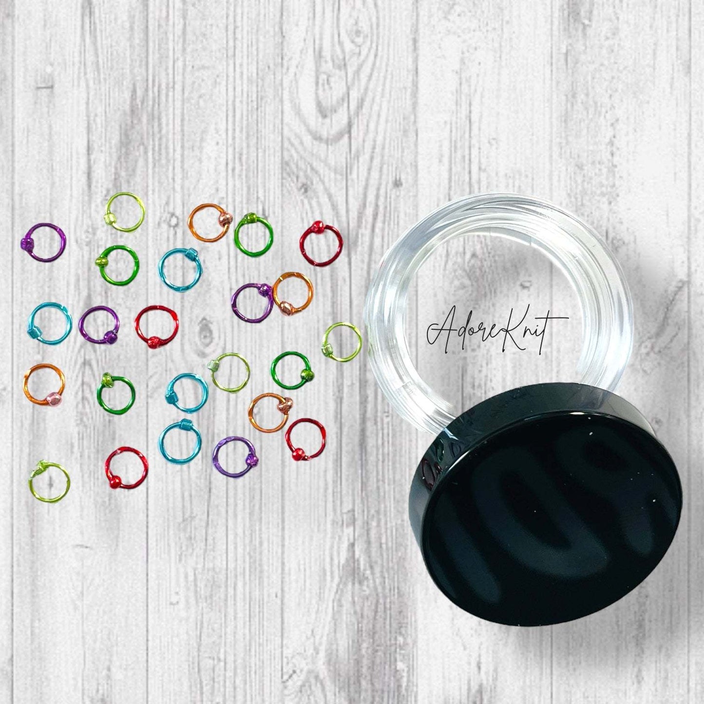 Sock Knitter's Companion Tiny Stitch Markers with Marker Container Black with Metallic Rainbow