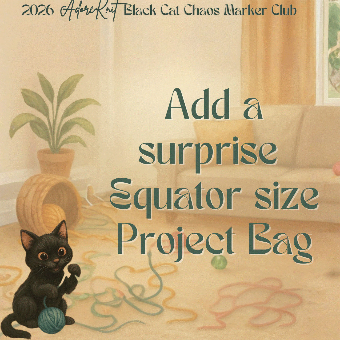 2026 Black Cat Chaos Marker Club, 12 Days of Stitch & Progress Markers, Yarn, Project Bags