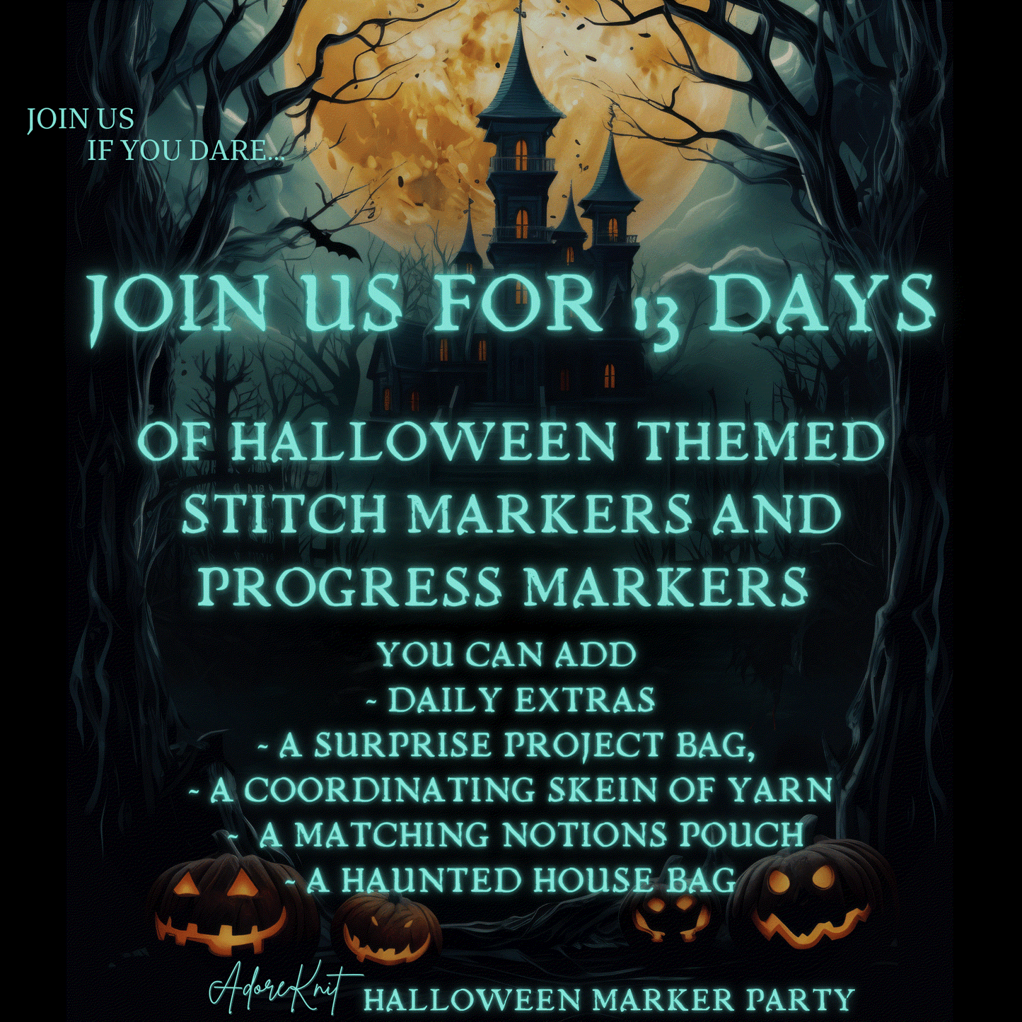 2025 Halloween Marker Party, 13 Days of Stitch & Progress Marker Club, Yarn, Project Bags