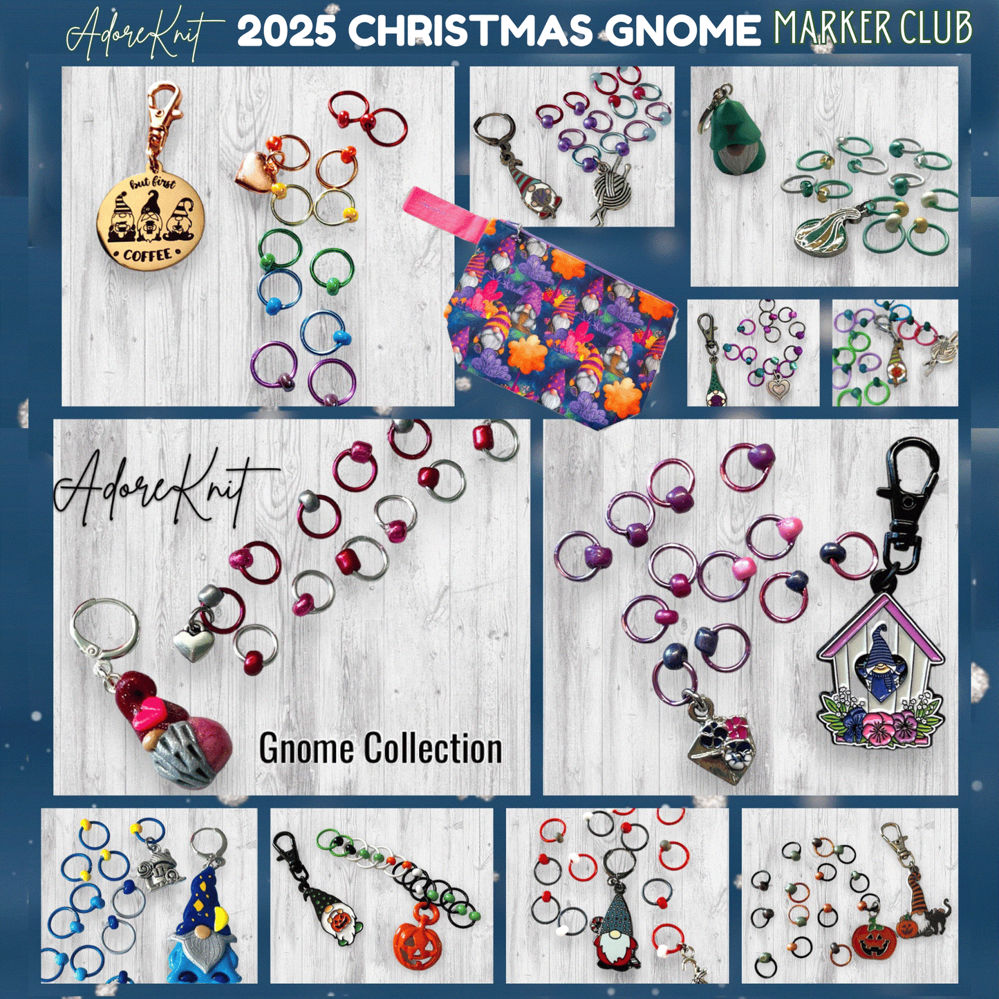 2025 Christmas GNOMES Countdown Club, 12 Days of Stitch & Progress Markers, Yarn, Project Bags