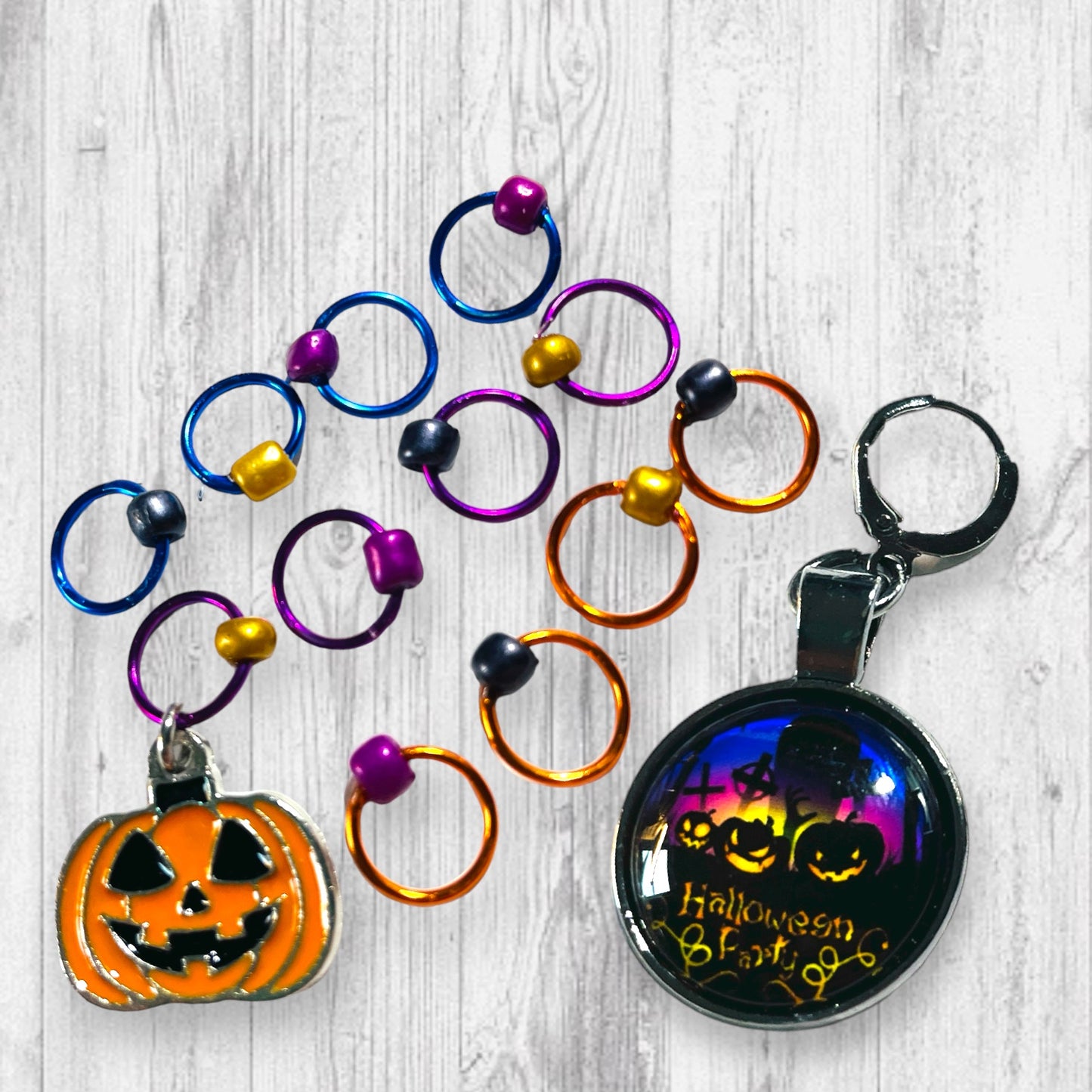 Halloween Party and Jack-o-Lantern Progress and Stitch Markers