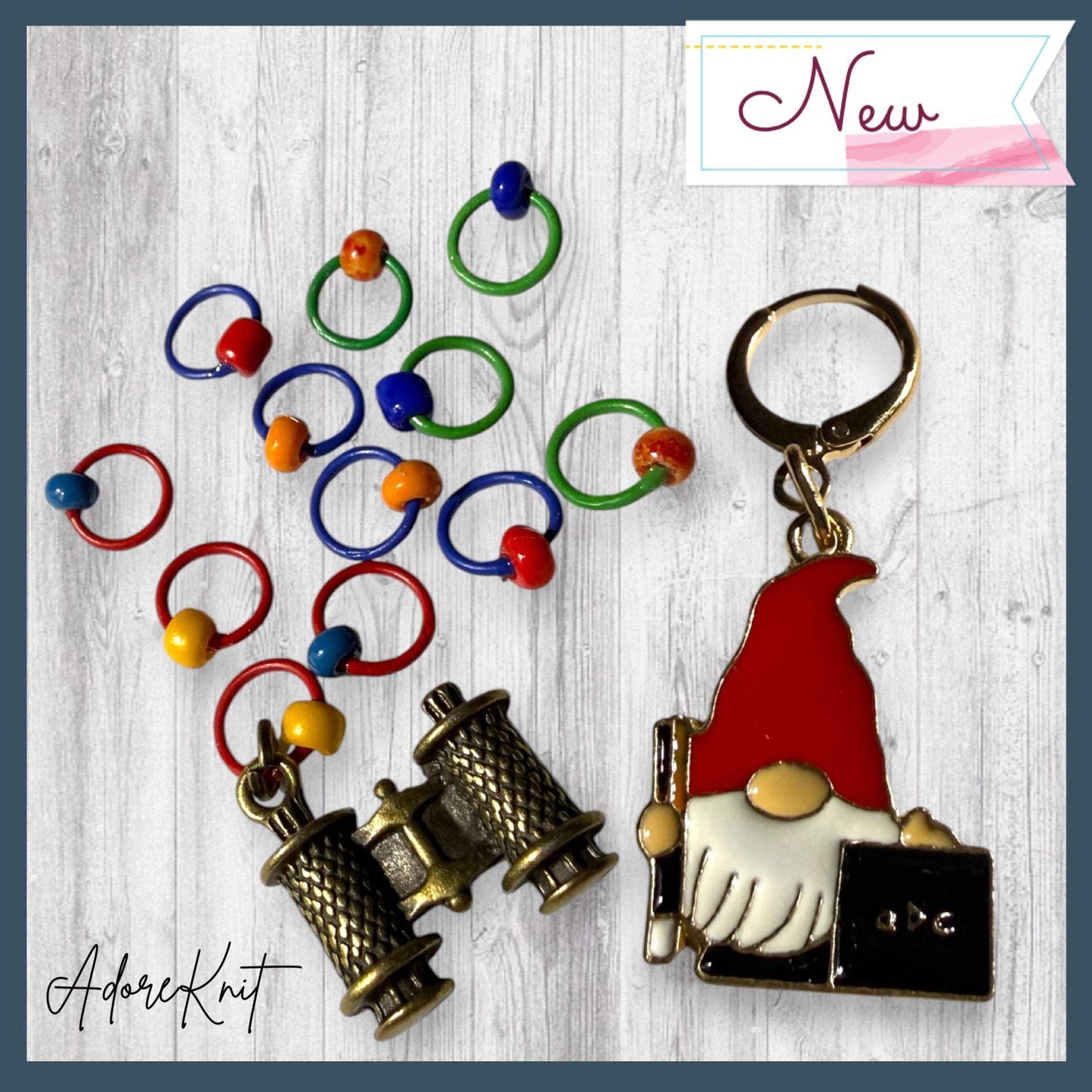 Passport to Gnomewhere Stitch Markers | Travel Gnome Knitting Markers