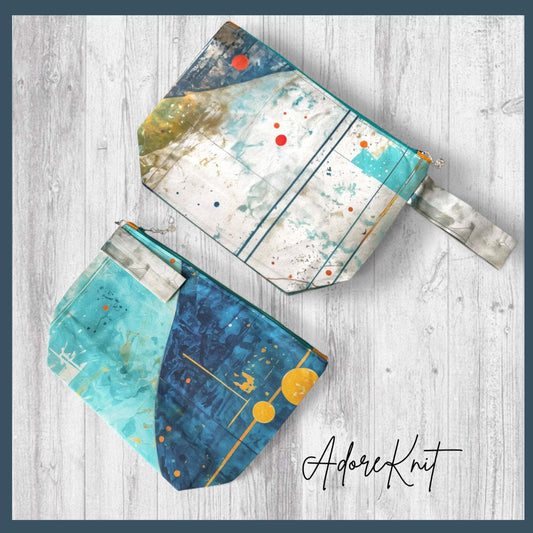 Watercolor & Ink Project Bag | Knitting Project Bag with Wrist Strap