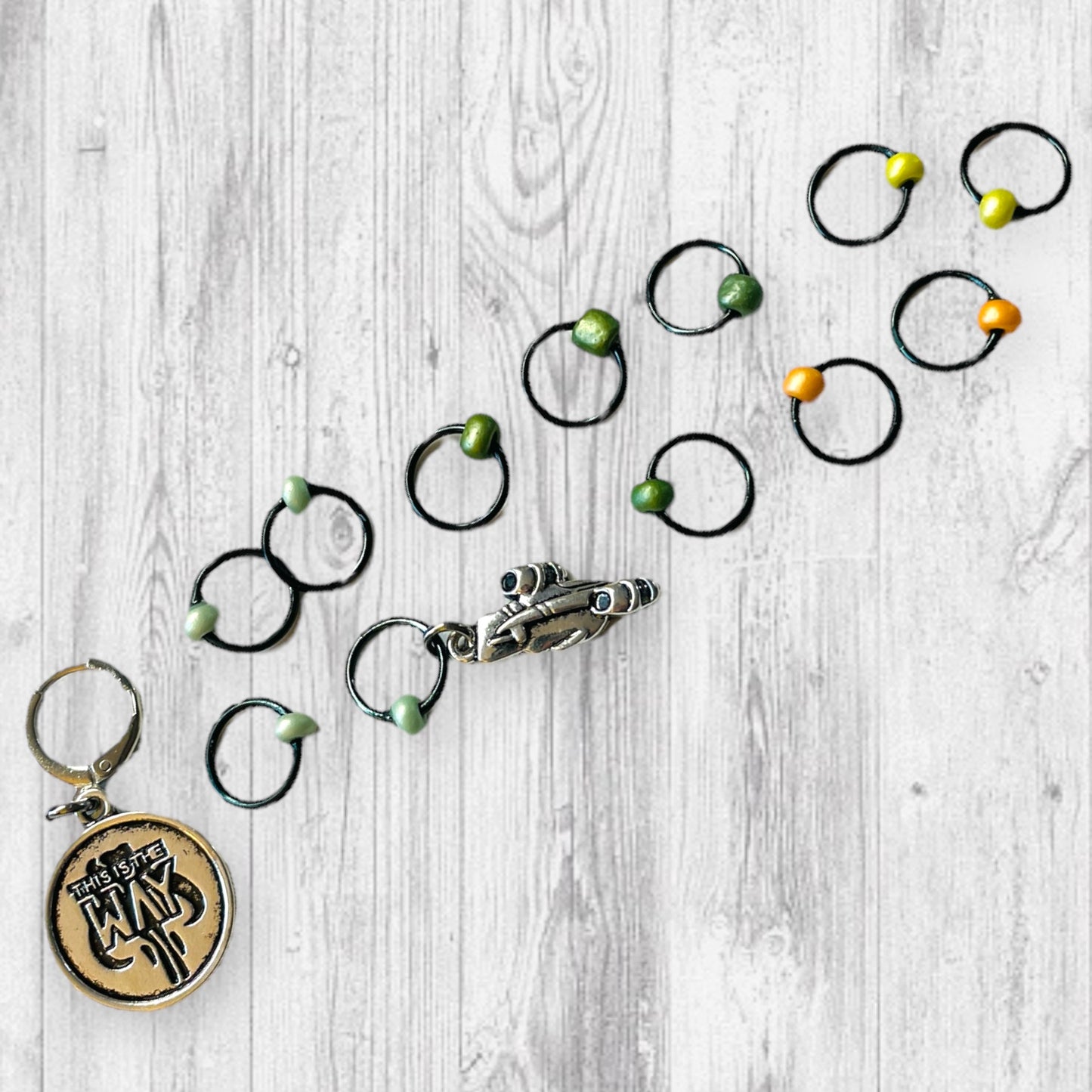 This is the Way Progress and Stitch MarkersAdoreKnitThis Is the Way Progress and Stitch Markers.  Inspired by the often heard phrase in the Madalorian Series.  The prefect gift for a knitter! These stitch markers are Stitch Markers