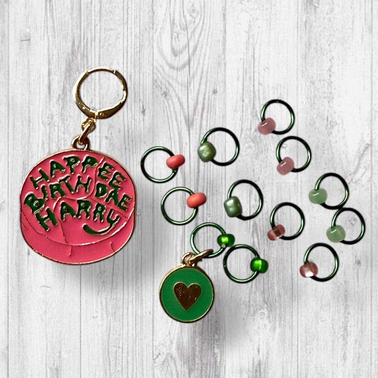Happee Birthday Harry Progress and Stitch Markers