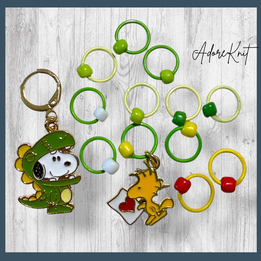 Jurassic Love Letter Progress and Stitch Markers Snoopy