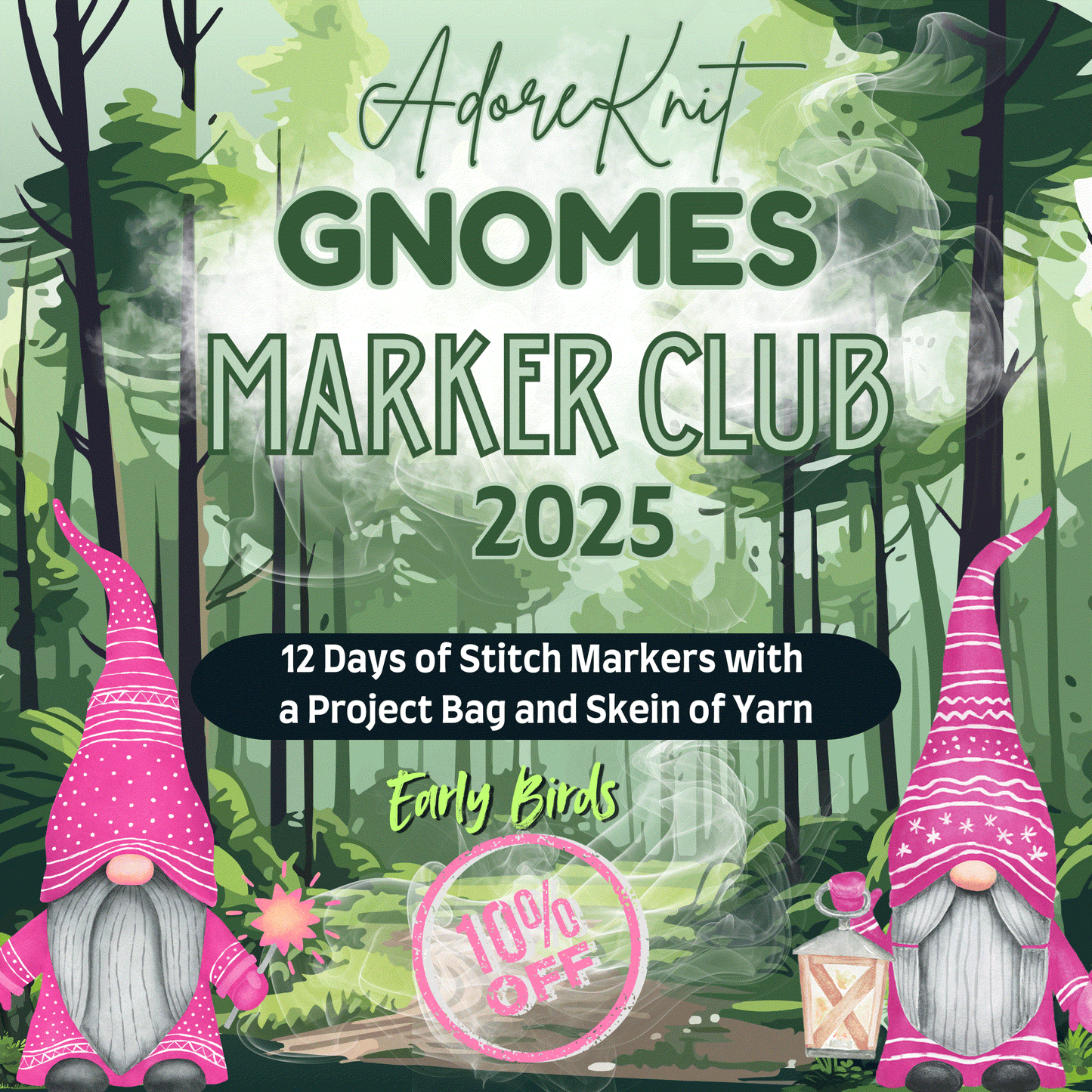 2025 GNo Good GNOMES Countdown Club, 12 Days of Stitch & Progress Markers, Yarn, Project Bags