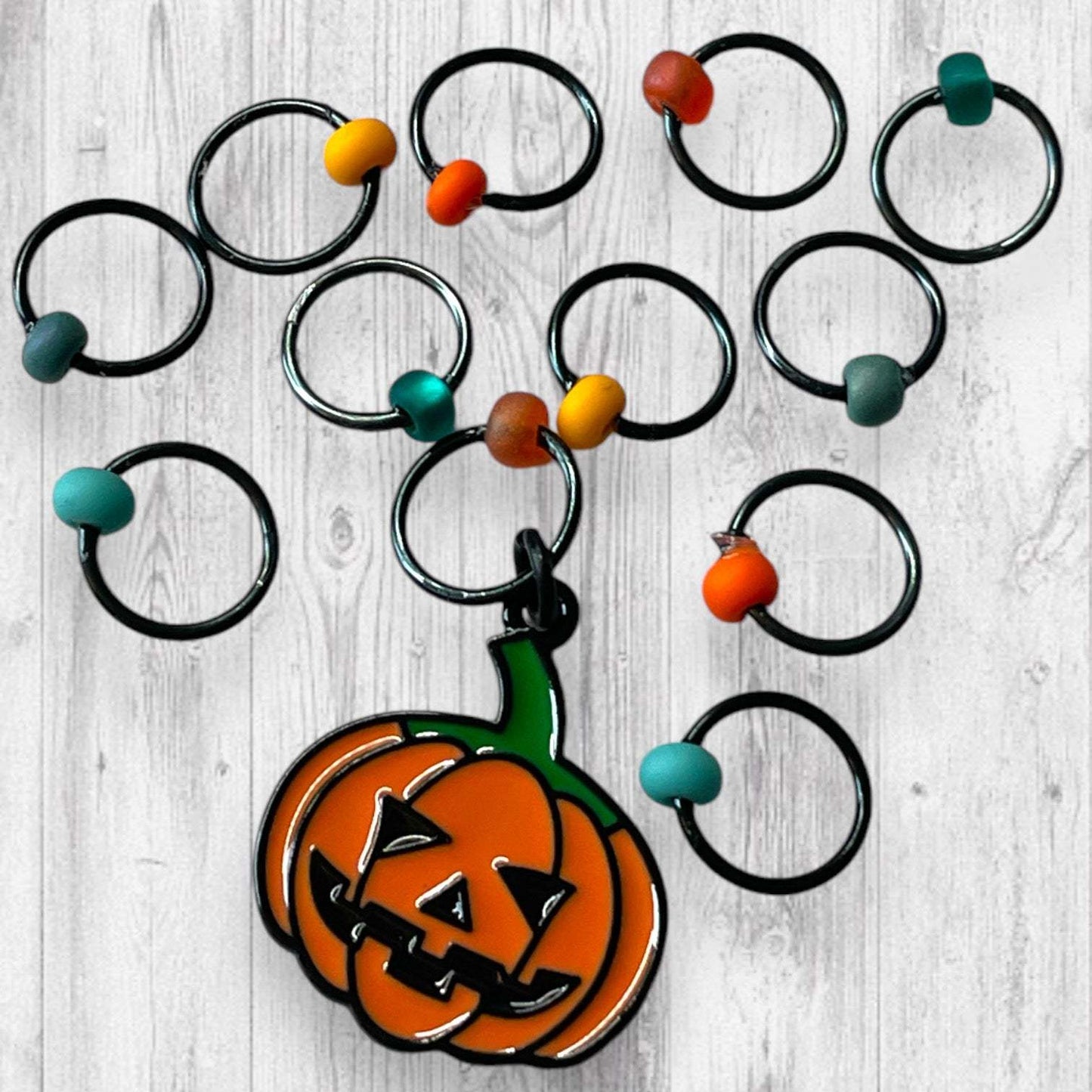 King of the Pumpkin Patch Progress and Stitch Markers Jack