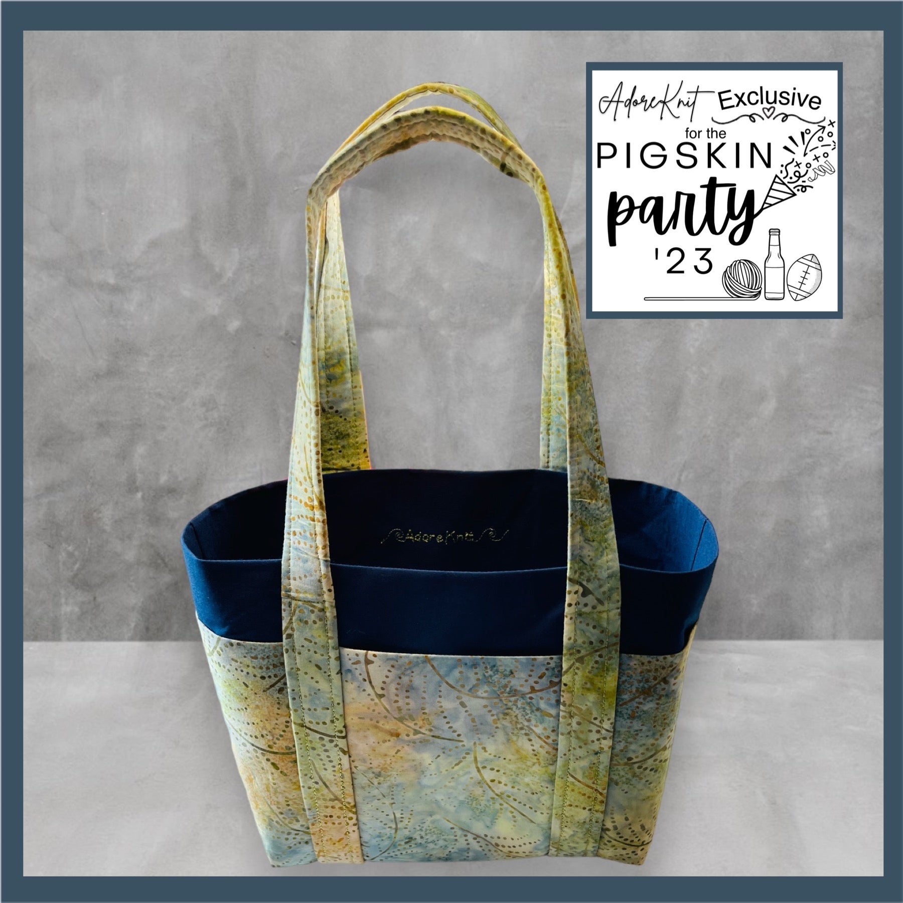 2023 Pigskin Party Fall Wheat Harvest Project Bag Blue-Chartreuse - AdoreKnit